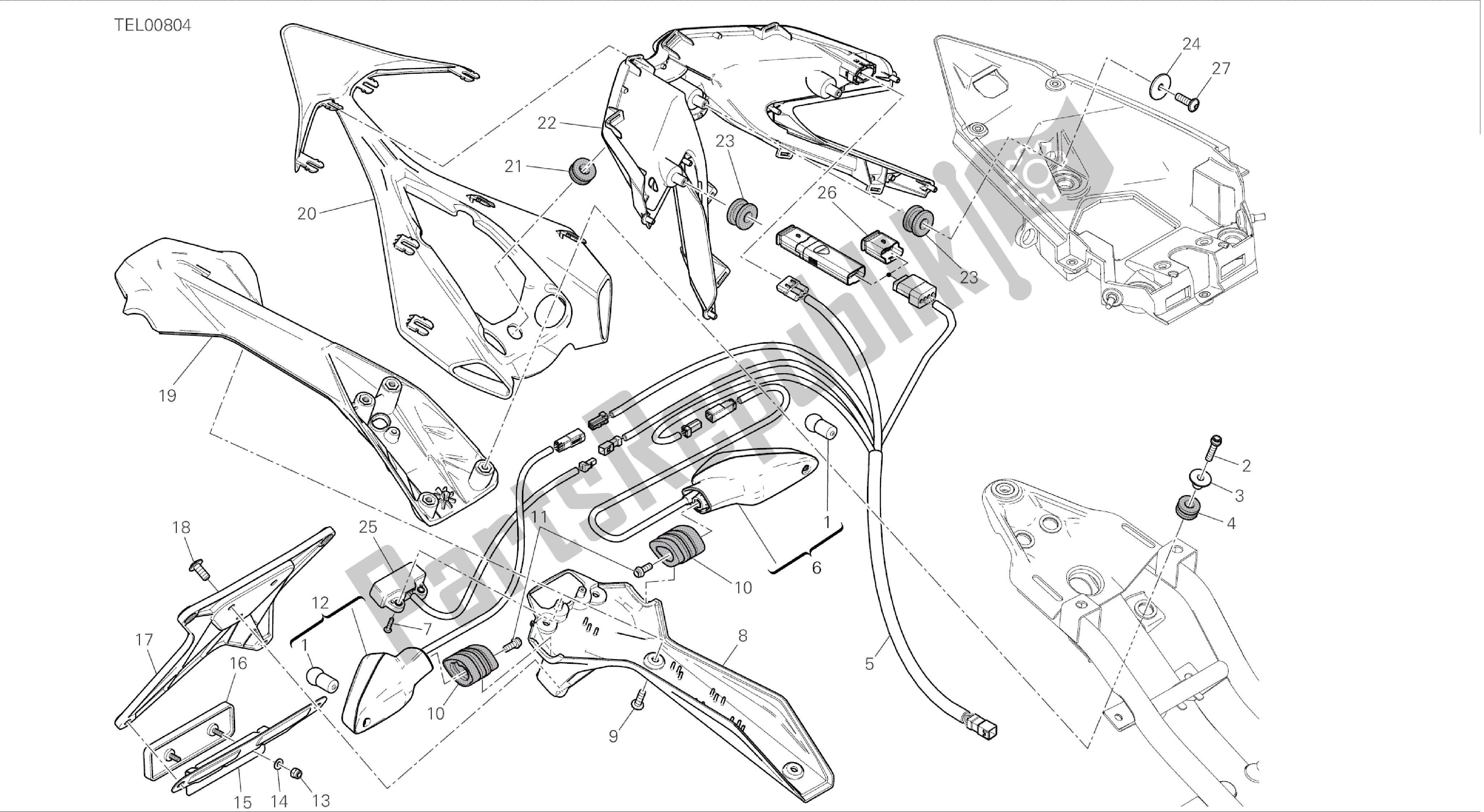 Todas las partes para Dibujo 27a - Soporte De Matrícula - Luz Trasera [mod: 899abs; Xst: Marco De Grupo Eur, Fra, Jap, Twn] de Ducati Panigale 899 2014