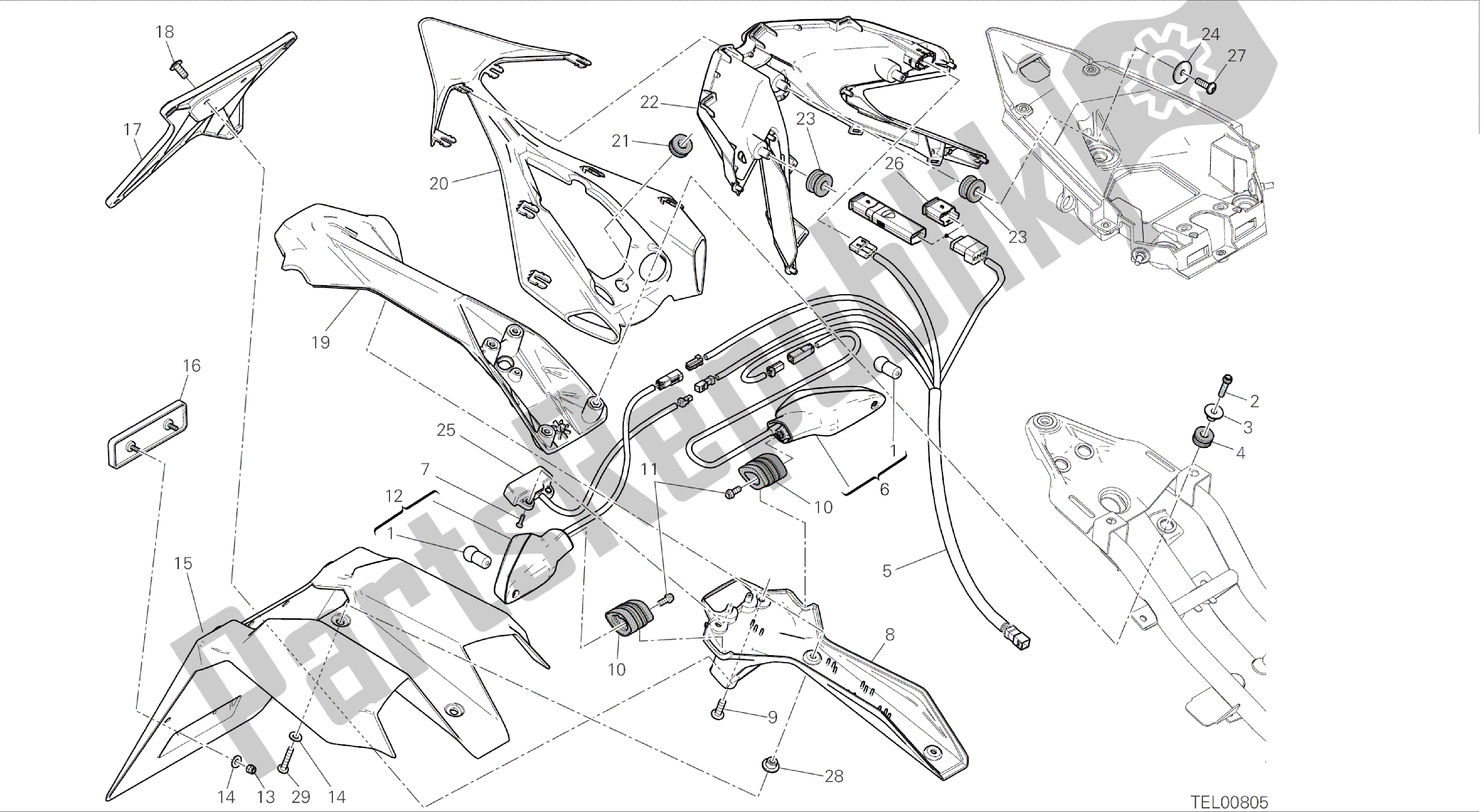 Todas las partes para Dibujo 27b - Soporte De Matrícula - Luz Trasera - (aus) [mod: 899 Abs; Xst: Aus] Marco De Grupo de Ducati Panigale 899 2014