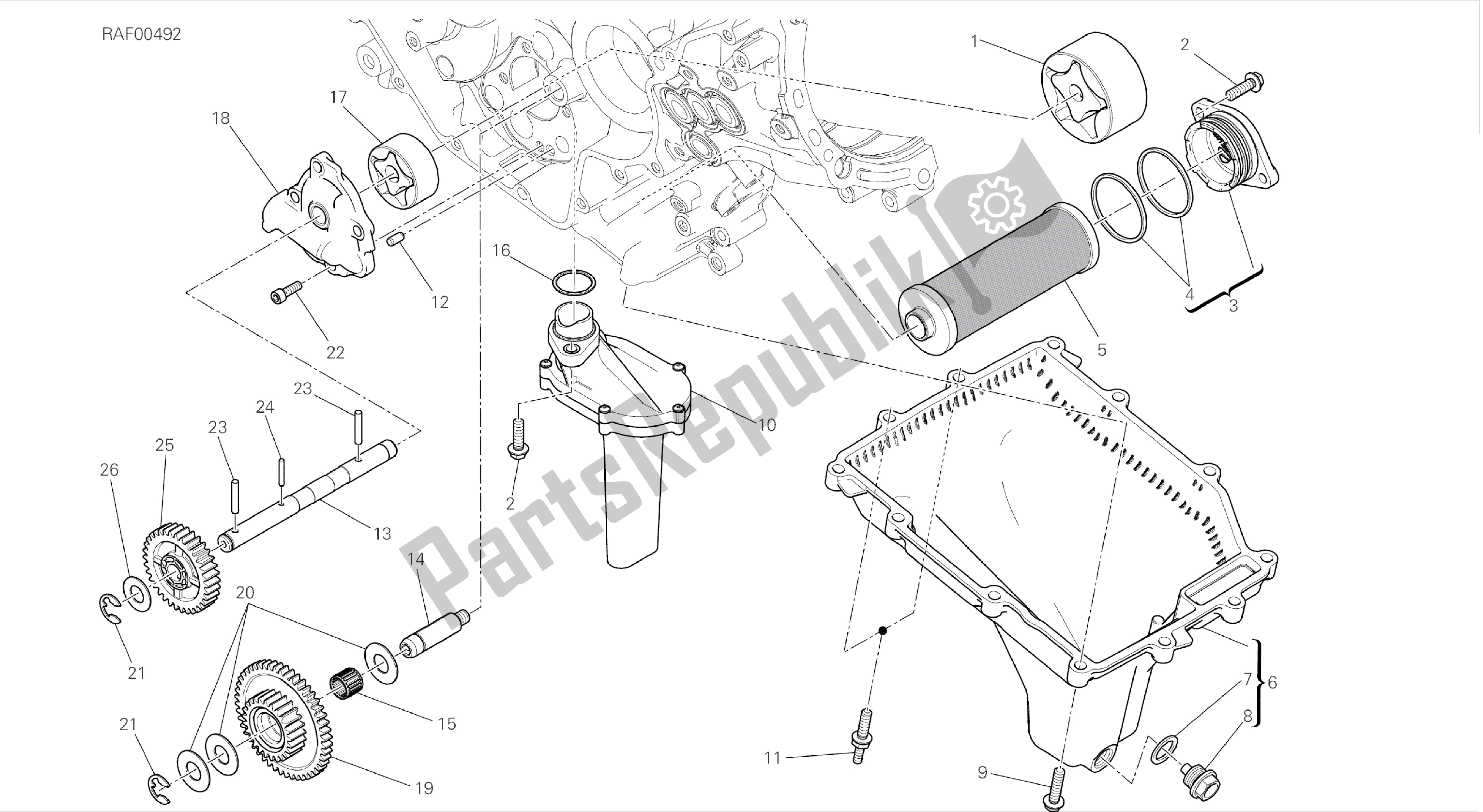 Todas las partes para Dibujo 009 - Filtros Y Bomba De Aceite [mod: 899 Abs; Xst: Motor De Grupo Aus, Eur, Fra, Jap, Twn] de Ducati Panigale 899 2014