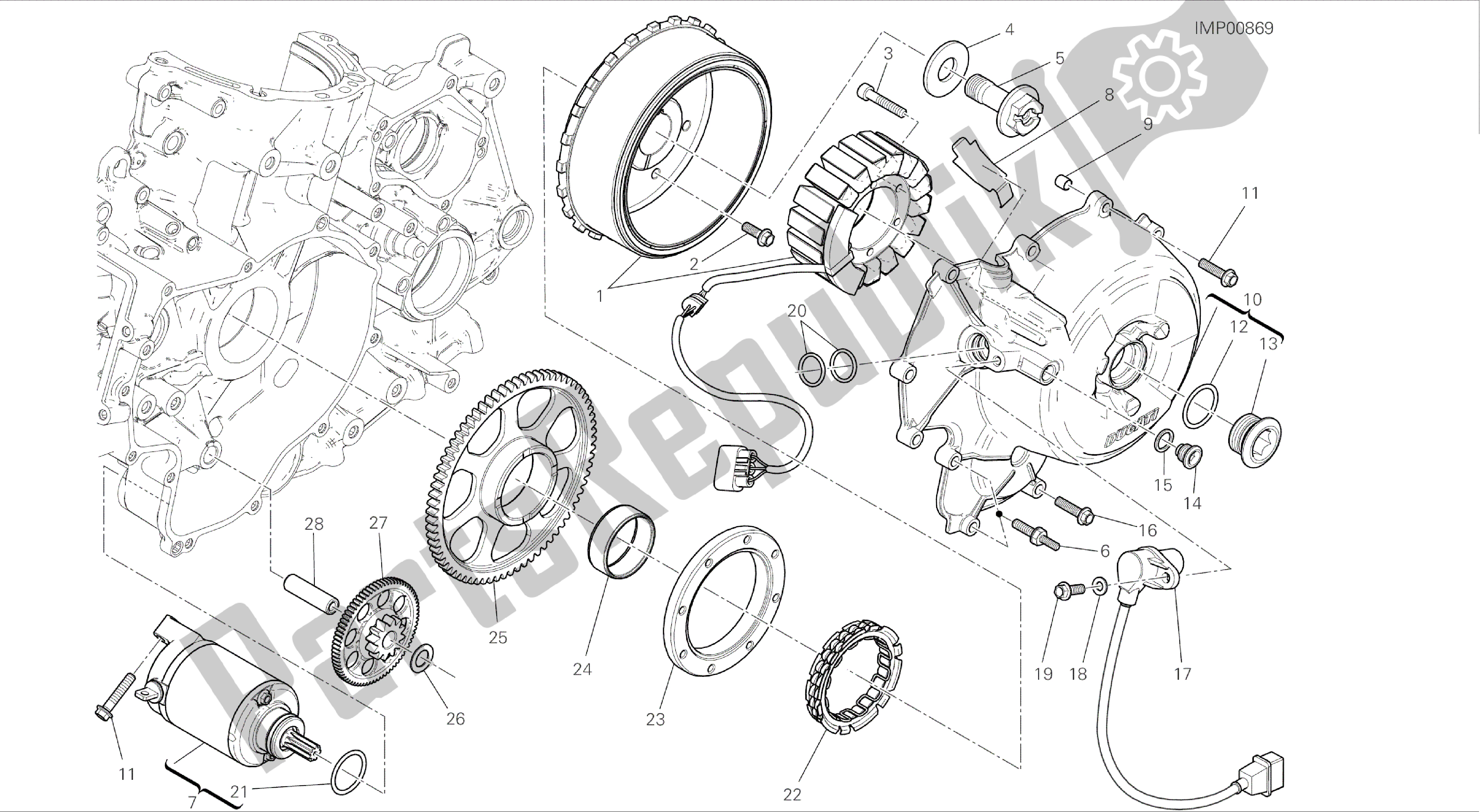 Tutte le parti per il Disegno 012 - Avviamento E Accensione Elettrici [mod: 899abs; Xst: Aus, Eur, Fra, Jap, Twn] Gruppo Motore del Ducati Panigale 899 2014