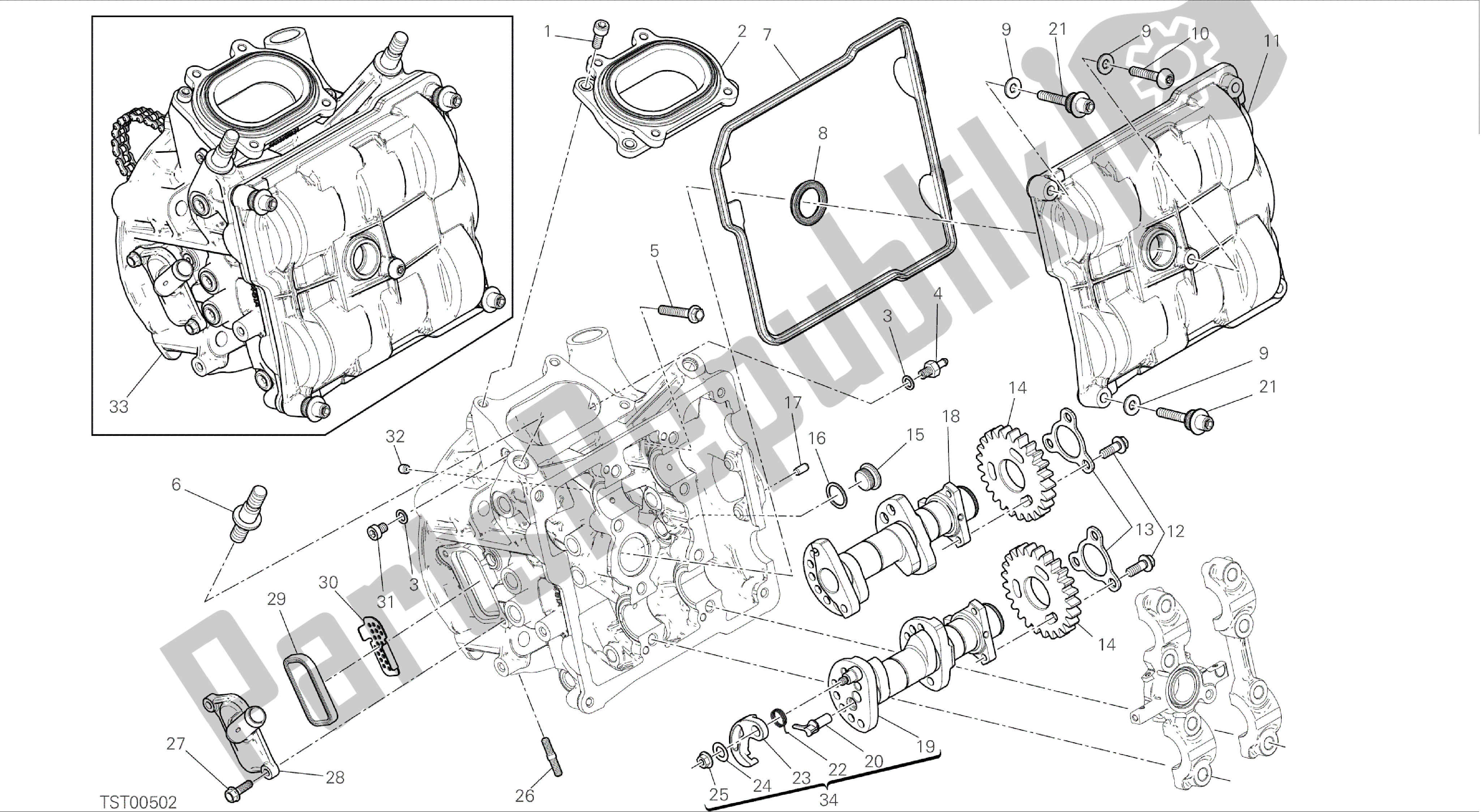 Alle onderdelen voor de Tekening 013 - Testa Orizzontale - Distribuzione [mod: 899abs; Xst: Aus, Eur, Fra, Jap] Groepsmotor van de Ducati Panigale 899 2014