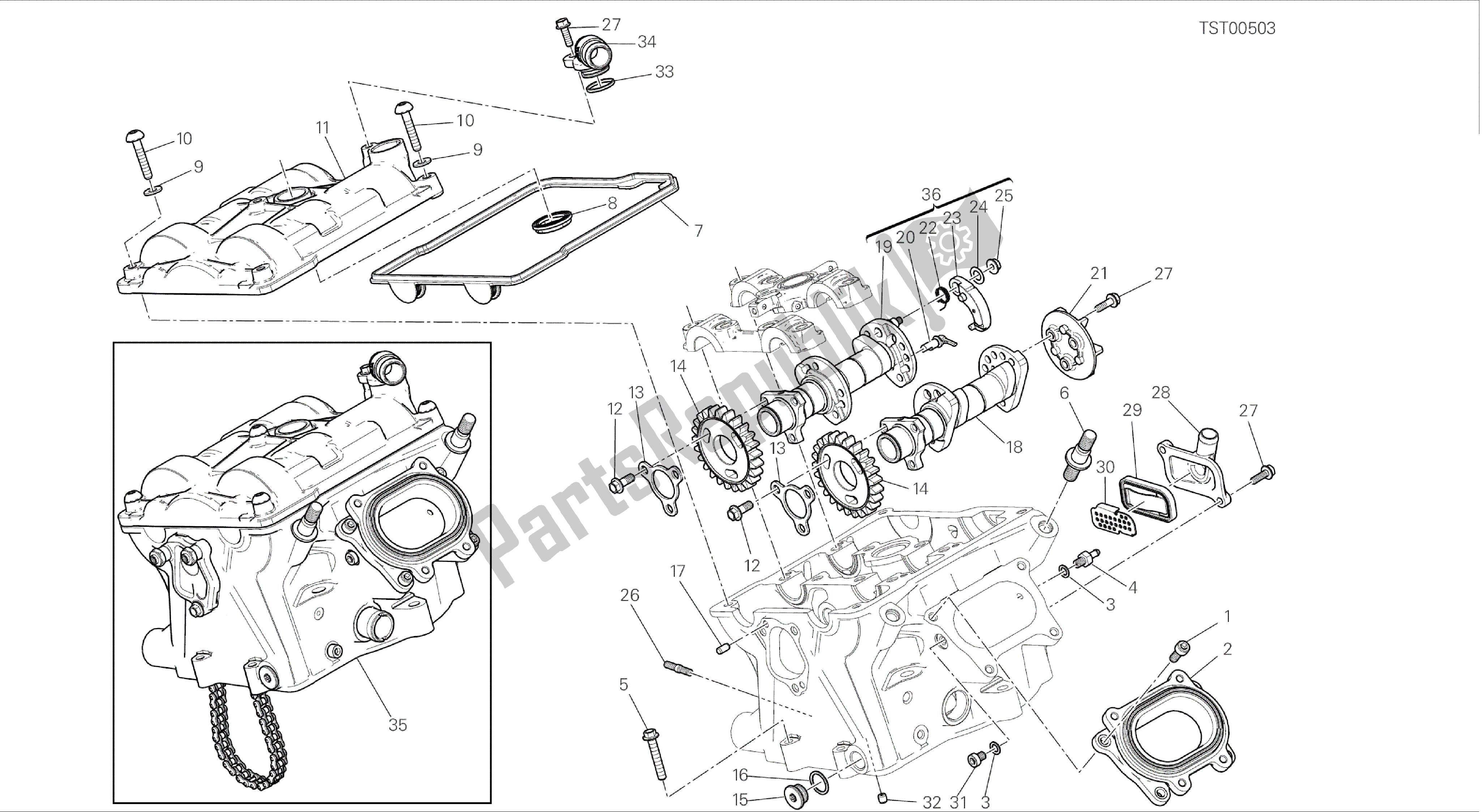 Alle onderdelen voor de Tekening 13a - Verticale Cilinderkop - Timing [mod: 899abs; Xst: Aus, Eur, Fra, Jap] Groepsmotor van de Ducati Panigale 899 2014