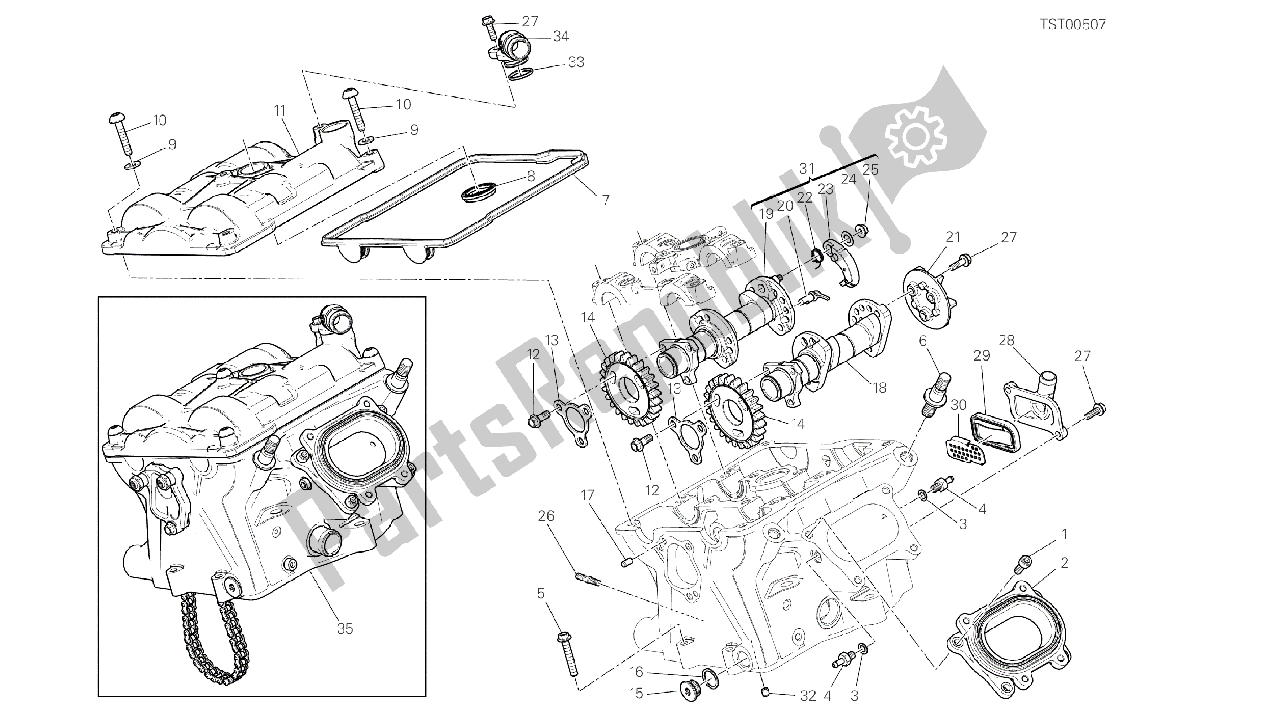 Alle onderdelen voor de Tekening 13a - Verticale Cilinderkop - Timing [mod: 899 Abs; Xst: Twn] Groepsmotor van de Ducati Panigale 899 2014