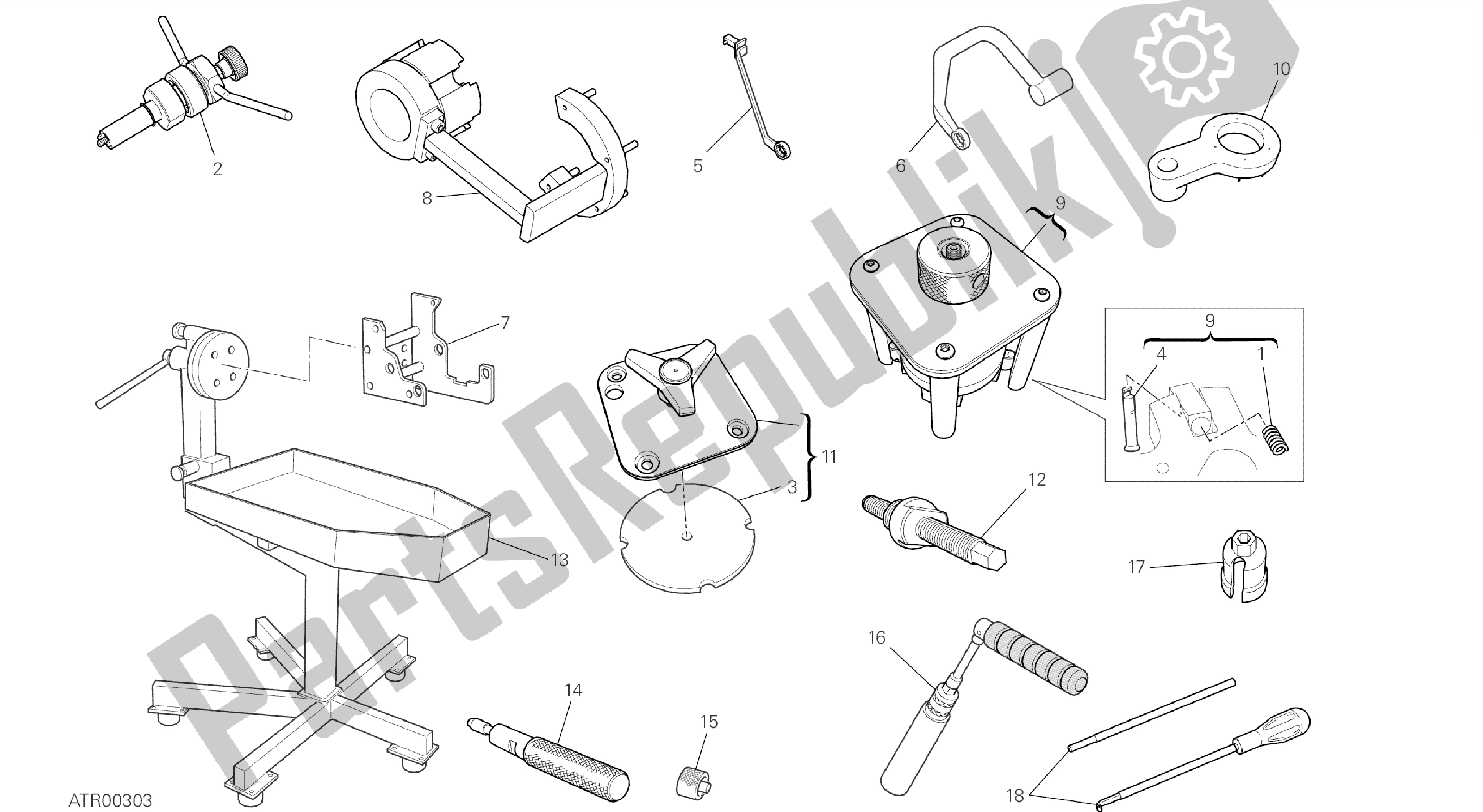 Alle onderdelen voor de Tekening 01b - Werkplaats Service Tools [mod: 899abs; Xst: Aus, Eur, Fra, Jap, Twn] Groepstools van de Ducati Panigale 899 2014