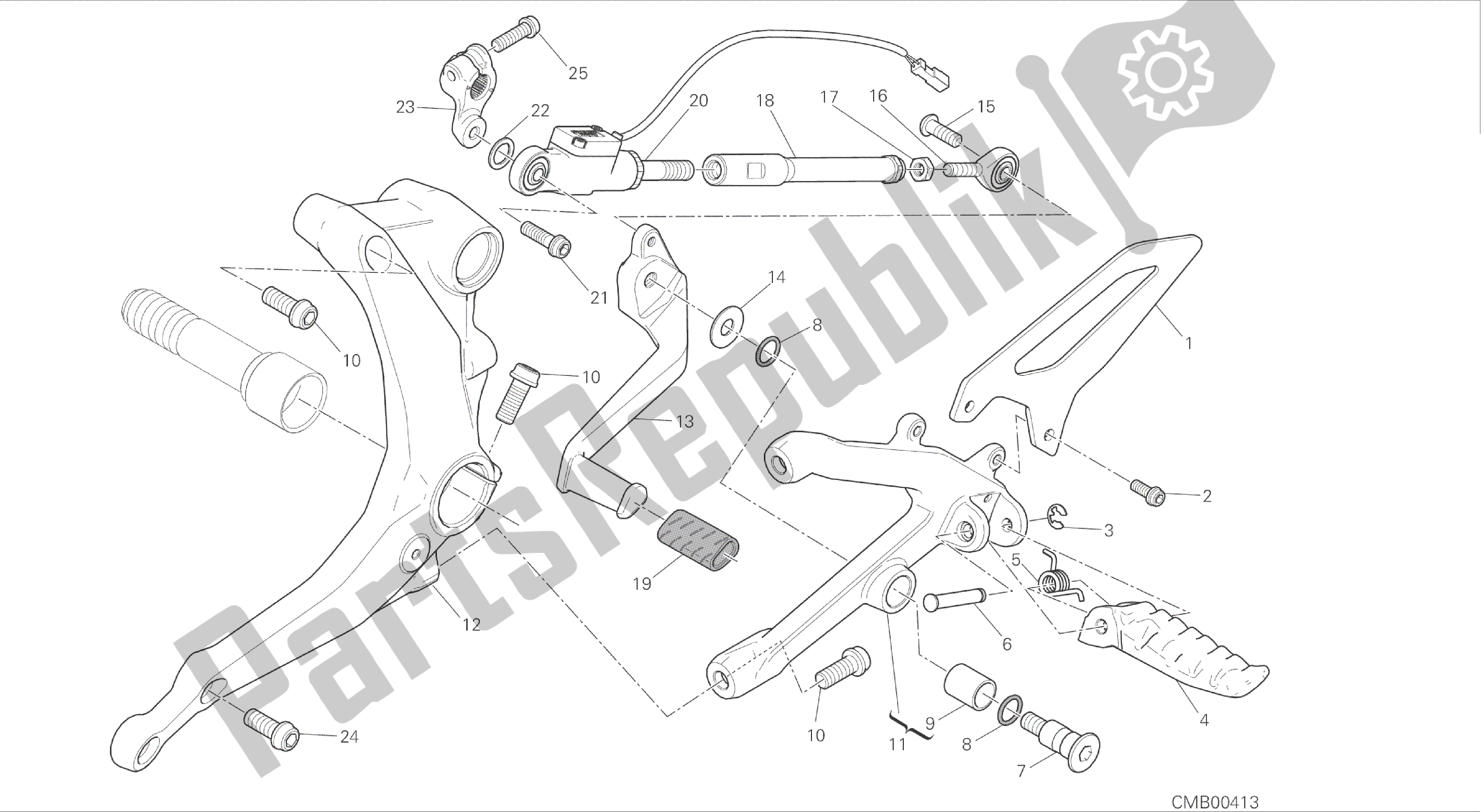 Todas las partes para Dibujo 016 - Reposapiés, Izquierda [mod: 899 Abs; Xst: Marco De Grupo Aus, Eur, Fra, Jap, Twn] de Ducati Panigale 899 2014