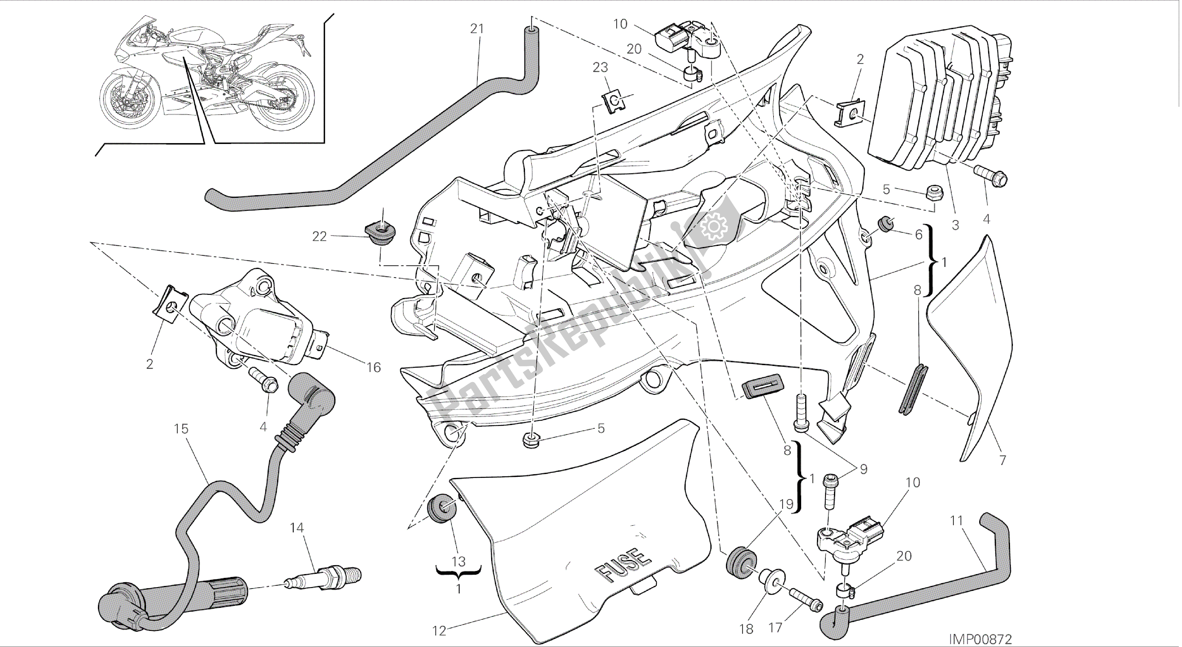 Alle onderdelen voor de Tekening 018 - Impianto Elettrico Sinistro [mod: 899abs; Xst: Aus, Eur, Fra, Jap, Twn] Groep Elektrisch van de Ducati Panigale 899 2014