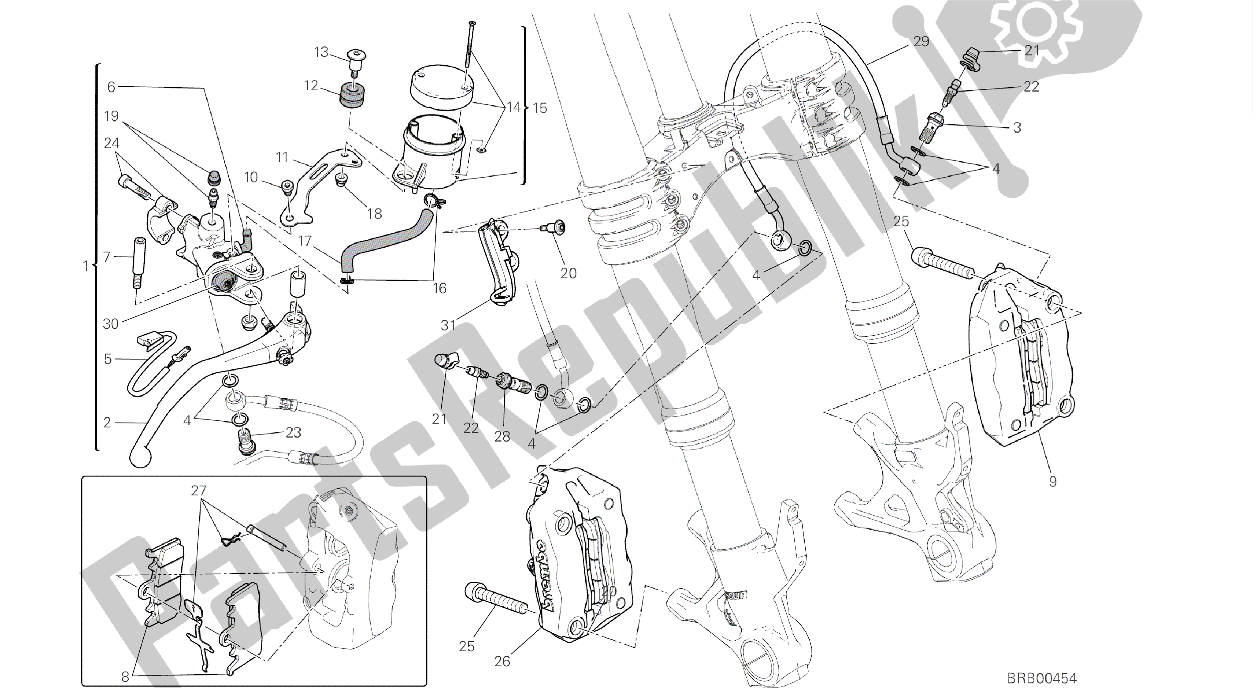 Alle onderdelen voor de Tekening 024 - Freno Anteriore [mod: 899 Abs; Xst: Aus, Eur, Fra, Jap, Twn] Groepsframe van de Ducati Panigale 899 2014