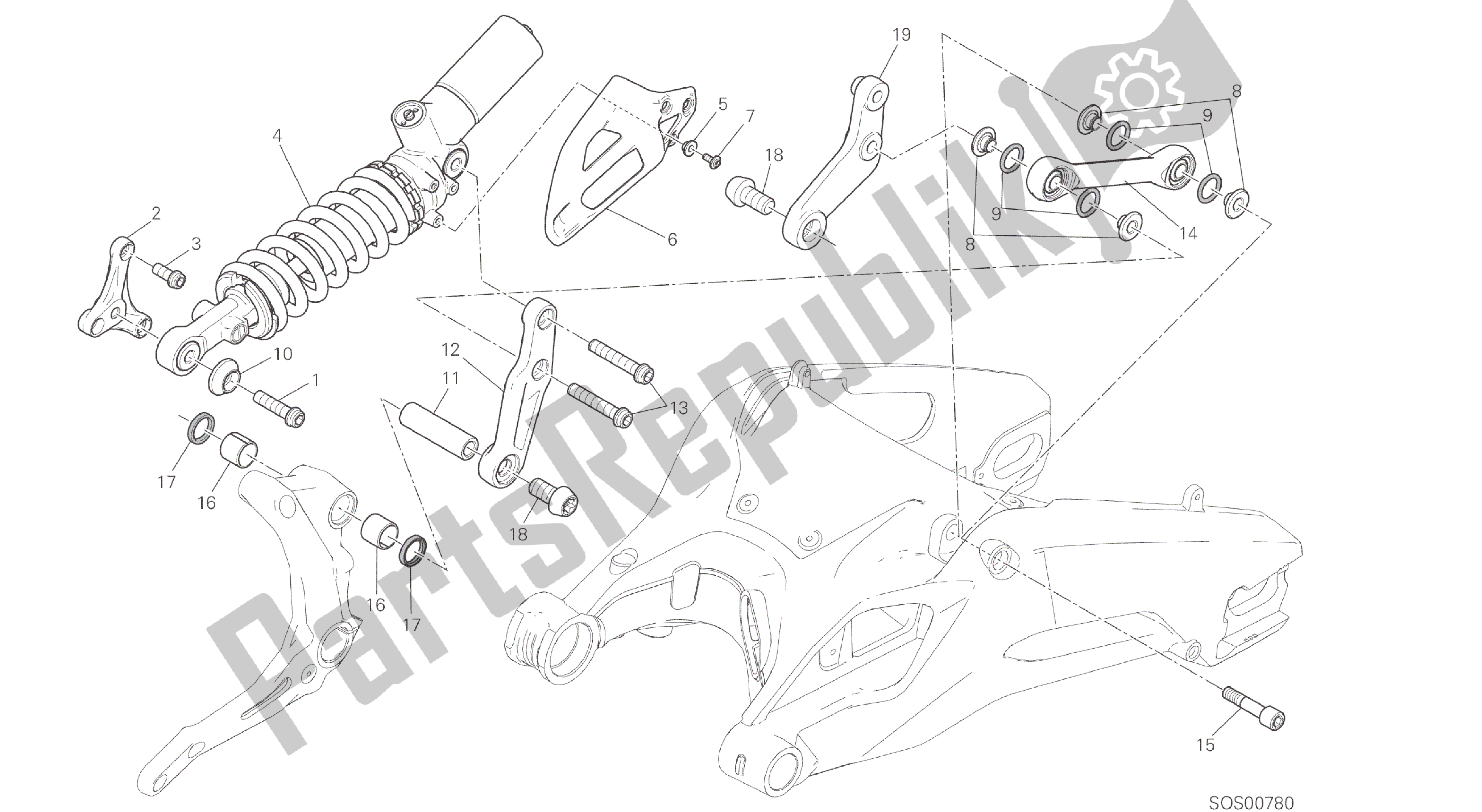 Todas las partes para Dibujo 028 - Marco De Grupo Sospensione Posteriore [mod: 959,959 Aws] de Ducati Panigale 959 2016