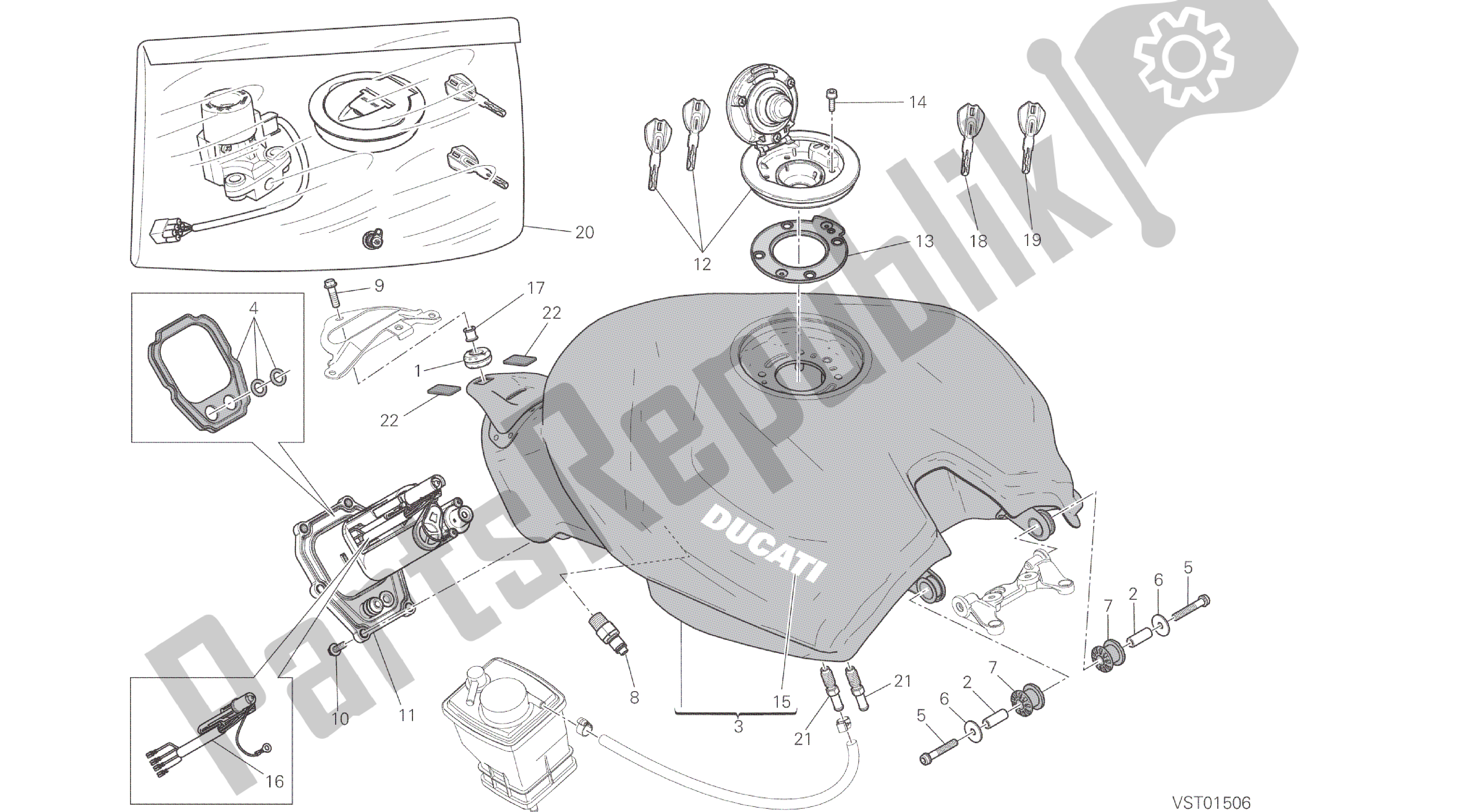 Alle onderdelen voor de Tekening 032 - Tank [mod: 959,959 Aws] Groepsframe van de Ducati Panigale 959 2016