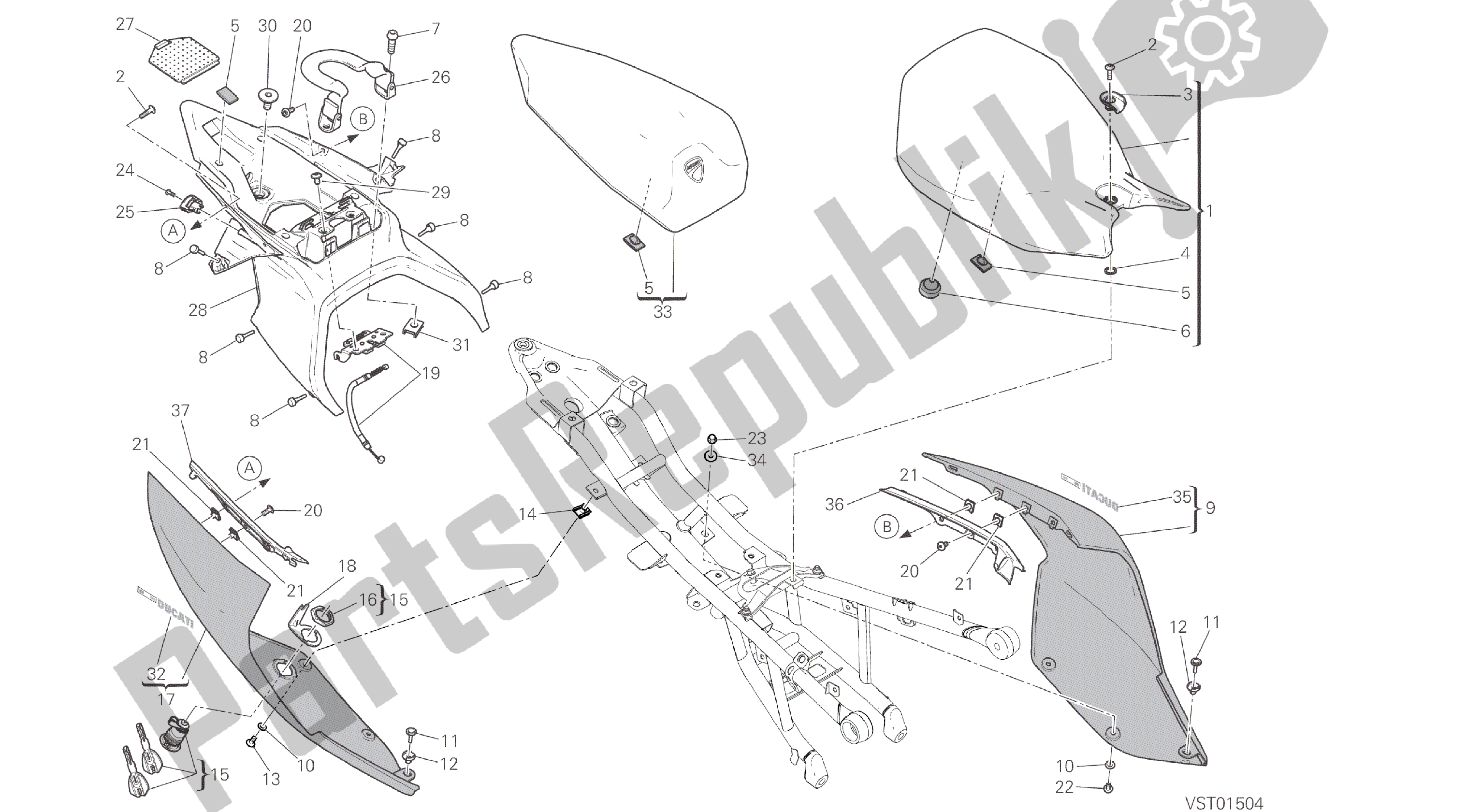 Todas las partes para Dibujo 033 - Marco De Grupo De Asiento [mod: 959,959 Aws] de Ducati Panigale 959 2016