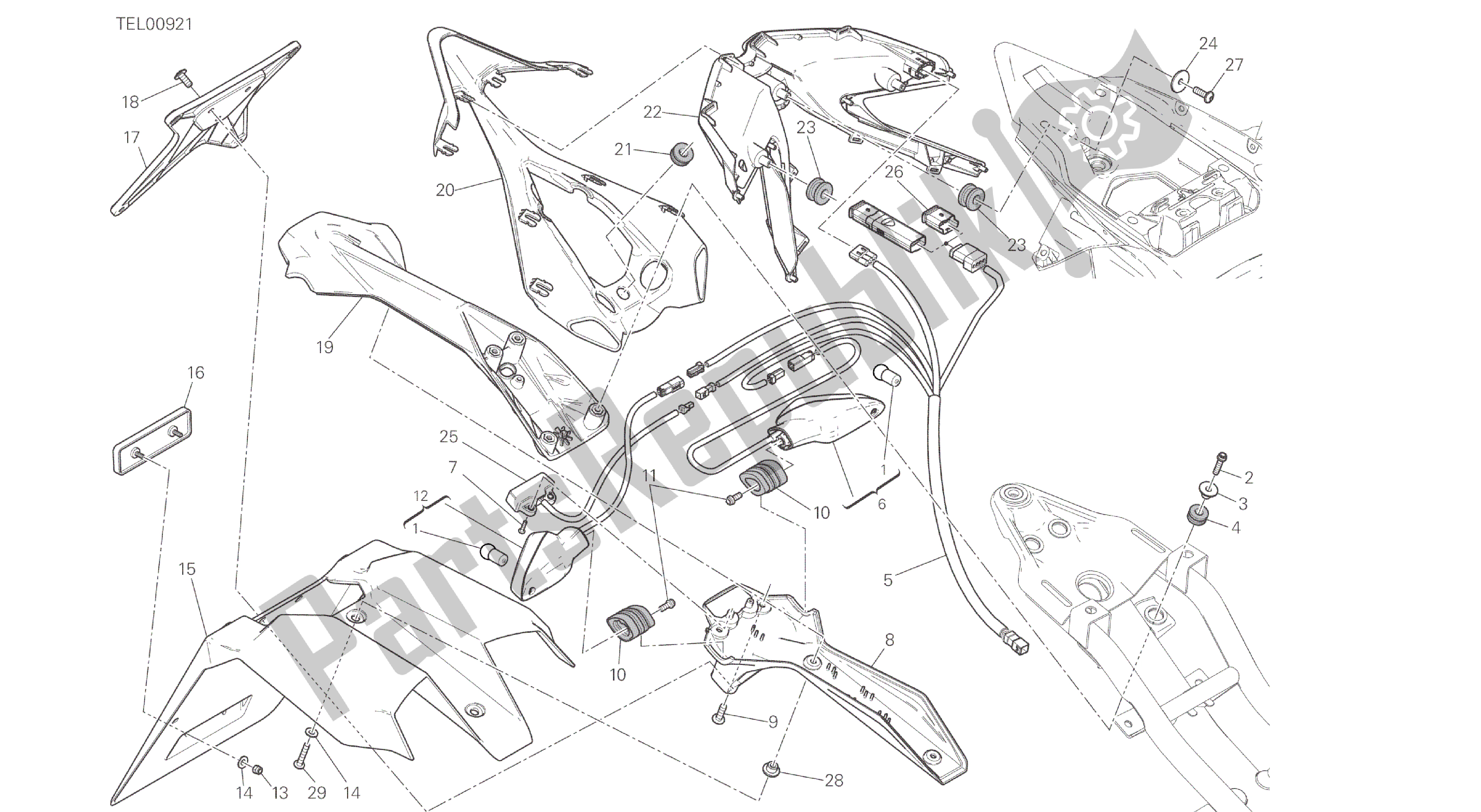 Todas las partes para Dibujo 27b - Soporte De Matrícula - Luz Trasera - (aus) [mod: 959,959aws; Xst: Aus] Marco De Grupo de Ducati Panigale 959 2016