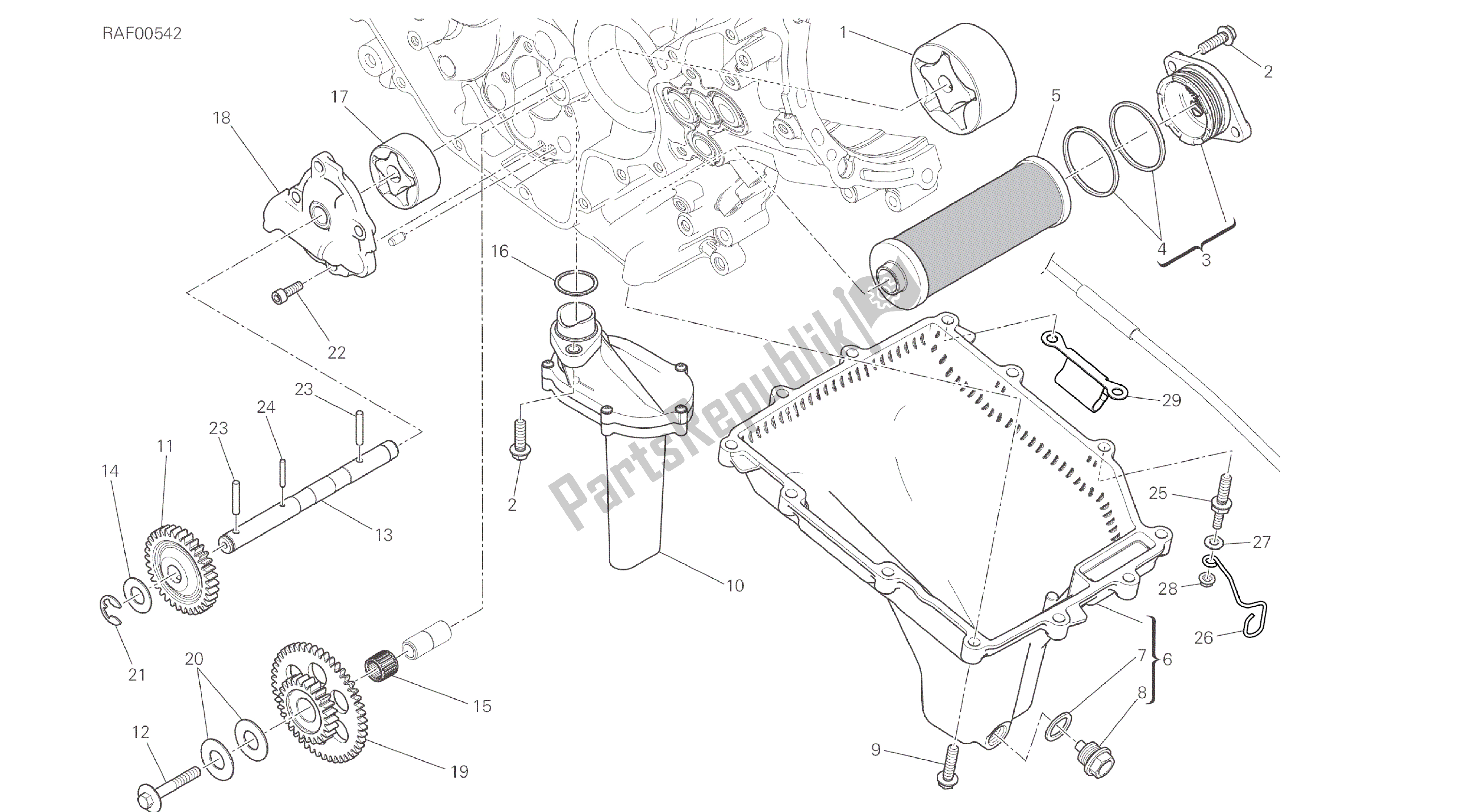 Alle onderdelen voor de Tekening 009 - Filters En Oliepomp [mod: 959. 959aws; Xst: Aus, Eur, Fra, Jap, Twn] Groepsmotor van de Ducati Panigale 959 2016