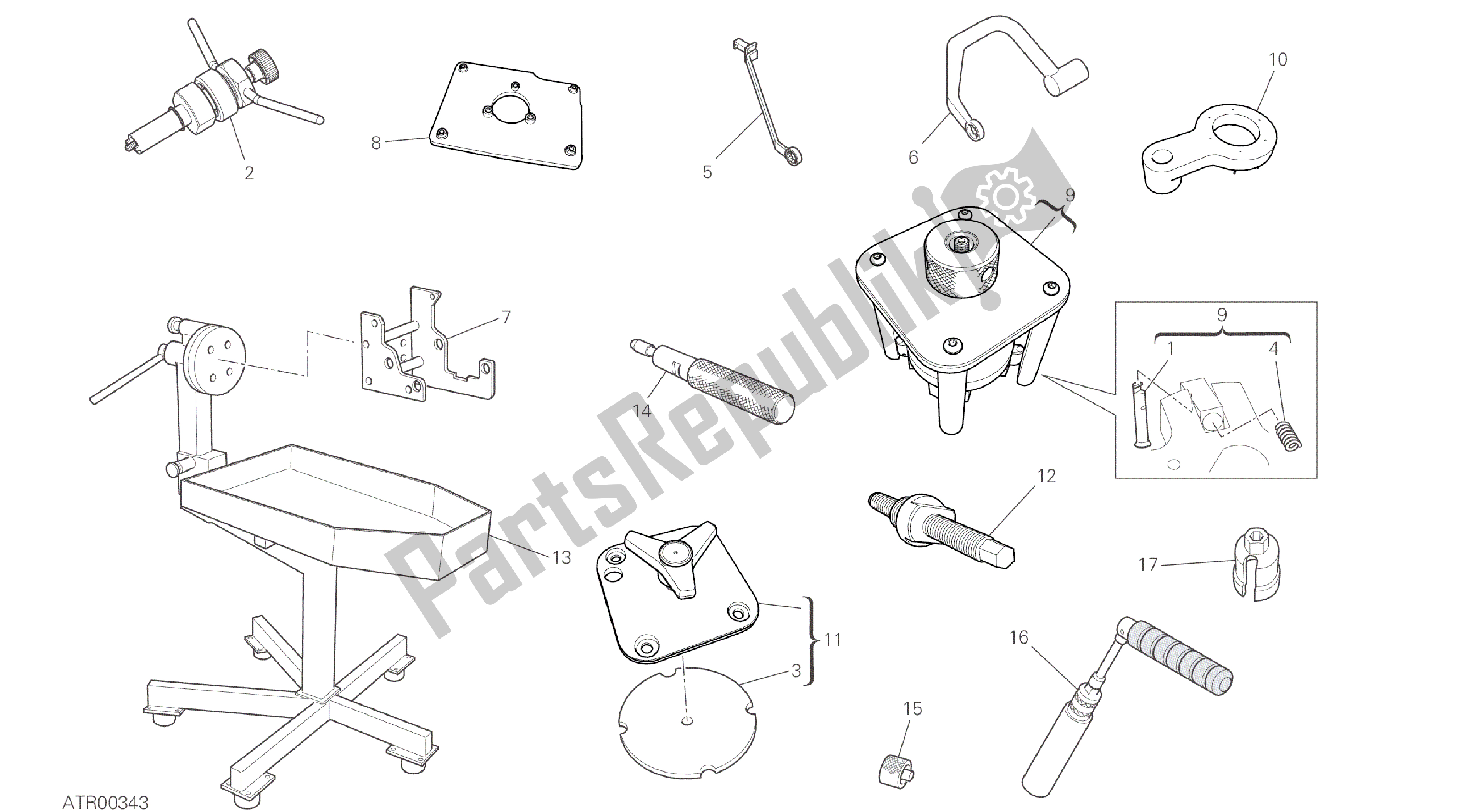 Todas las partes para Dibujo 01b - Herramientas De Servicio De Taller [mod: 959,959 Aws] Herramientas De Grupo de Ducati Panigale 959 2016