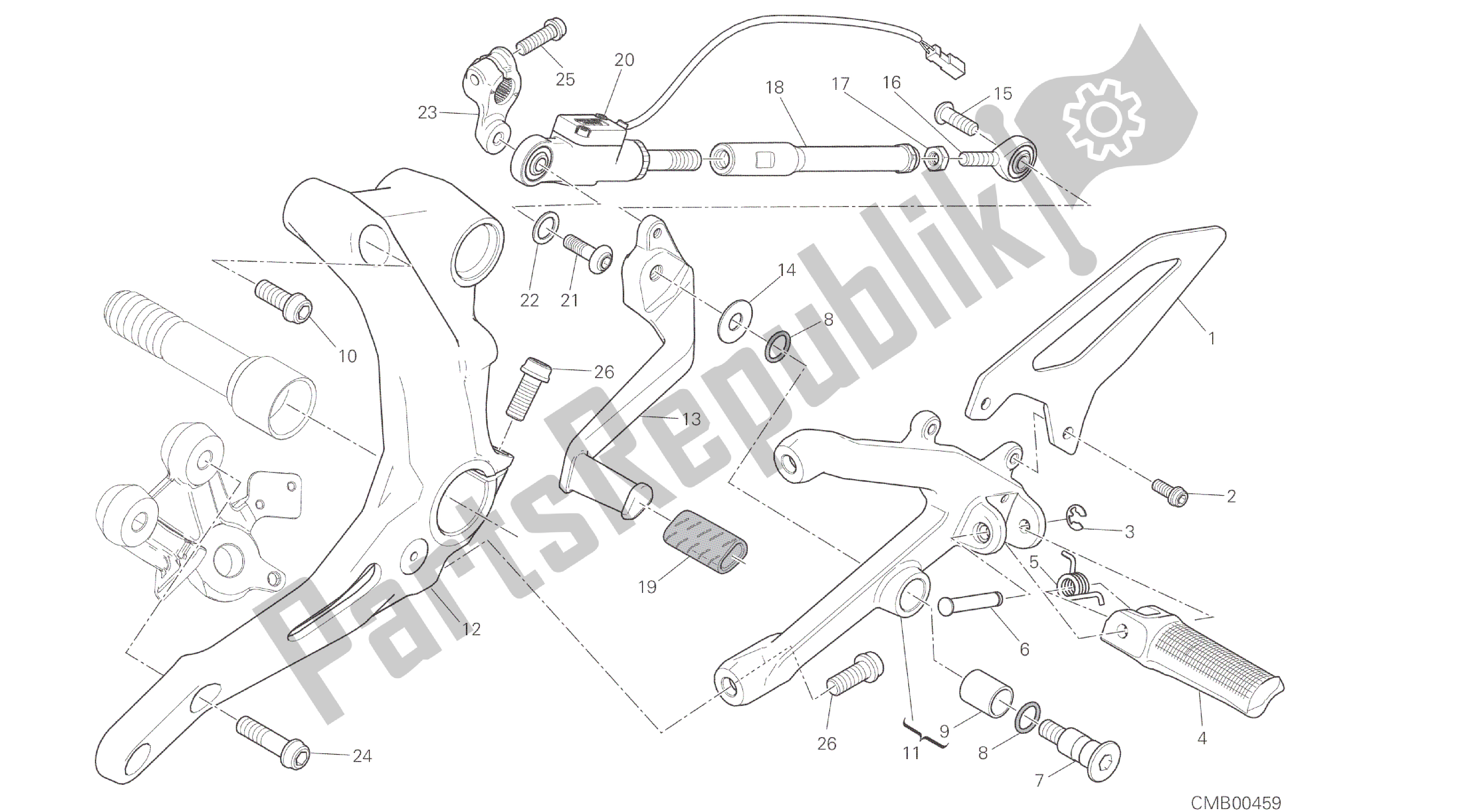 Alle onderdelen voor de Tekening 016 - Voetsteunen, Links [mod: 959,959 Aws] Groepsframe van de Ducati Panigale 959 2016