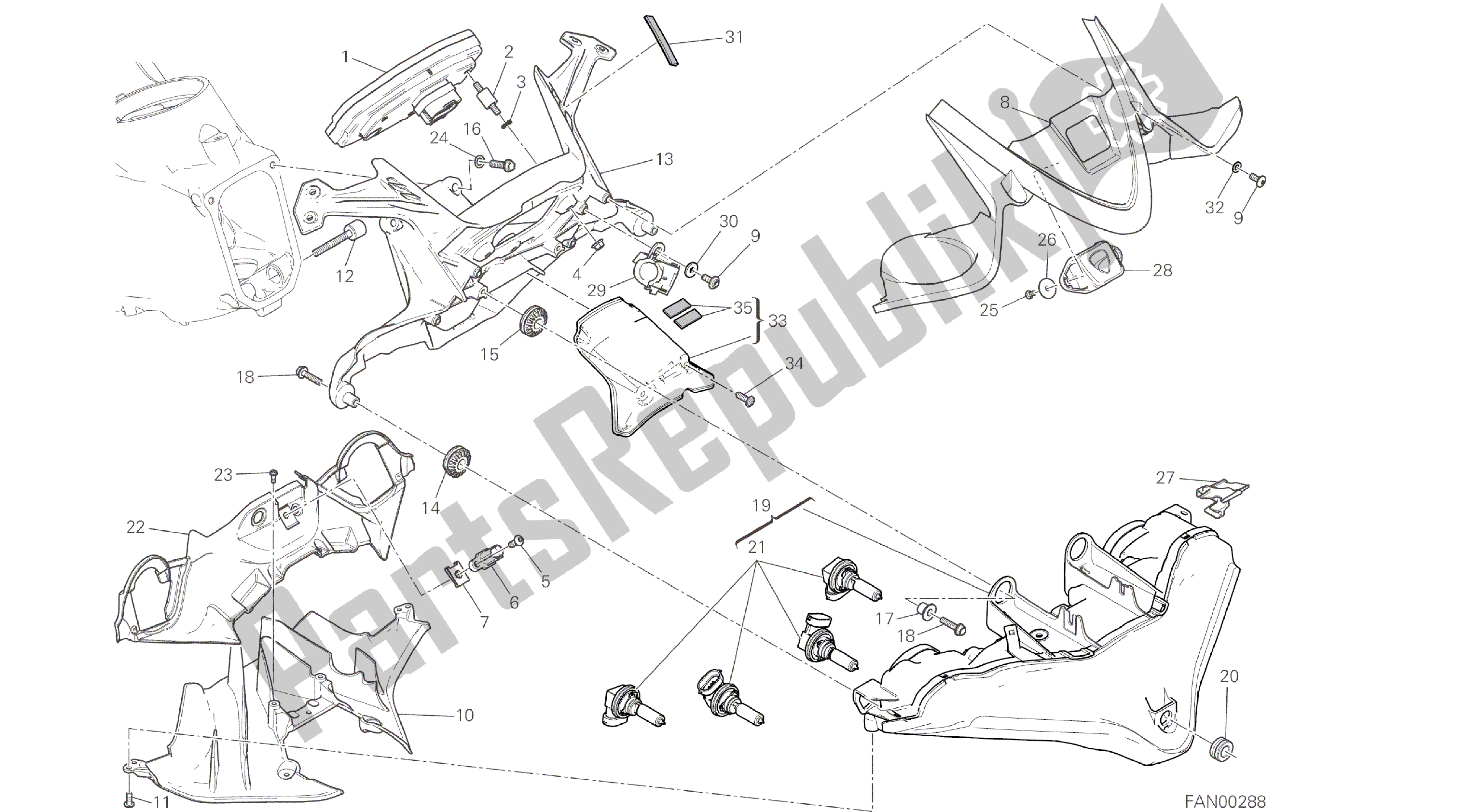 Alle onderdelen voor de Tekening 020 - Fanale Anteriore E Cruscotto [mod: 959. 959aws; Xst: Aus, Eur, Fra, Jap, Twn] Groepsframe van de Ducati Panigale 959 2016