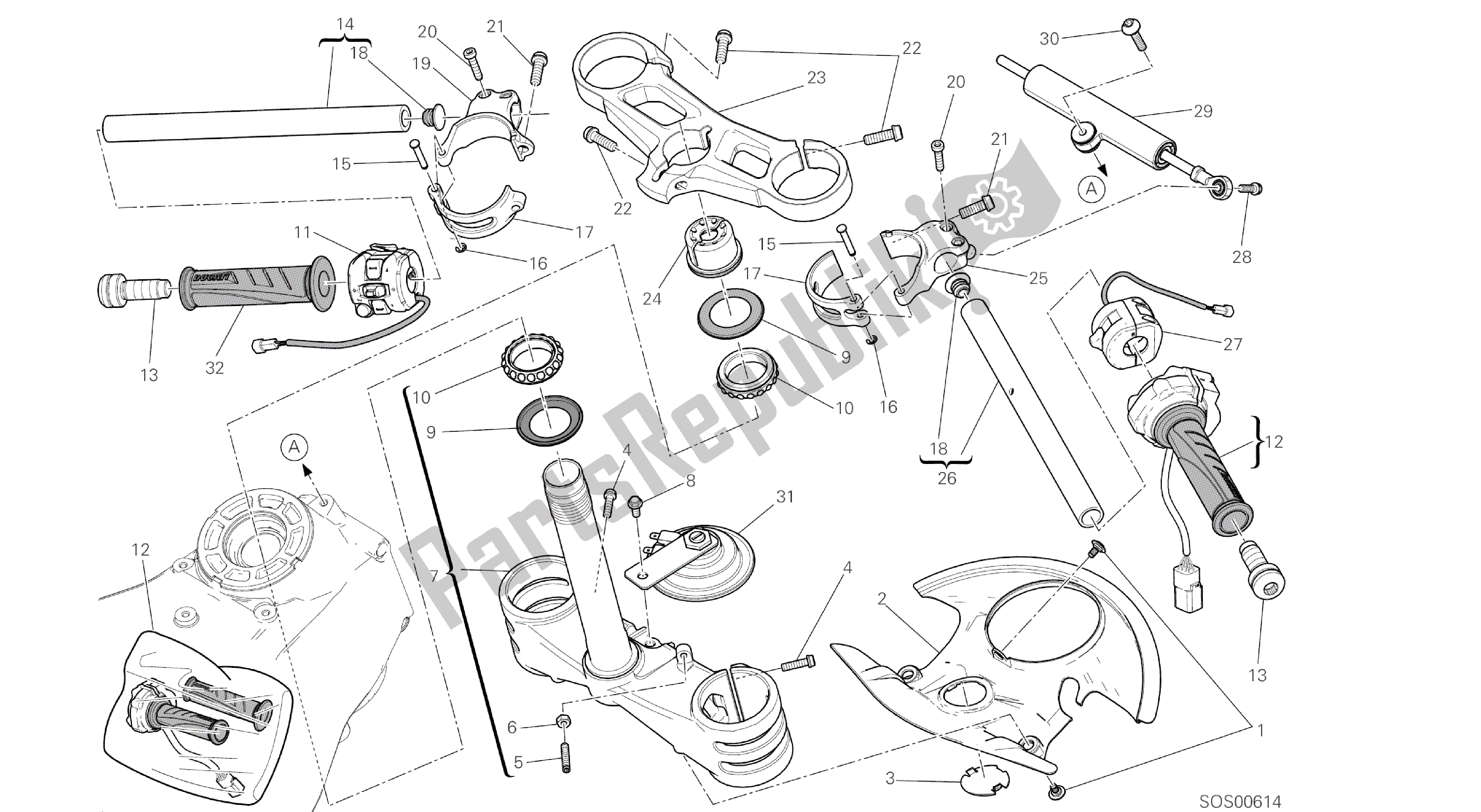 Todas las partes para Dibujo 021 - Semimanubri - Marco De Grupo Ammortizzatore Di Sterzo [mod: 959,959 Aws] de Ducati Panigale 959 2016