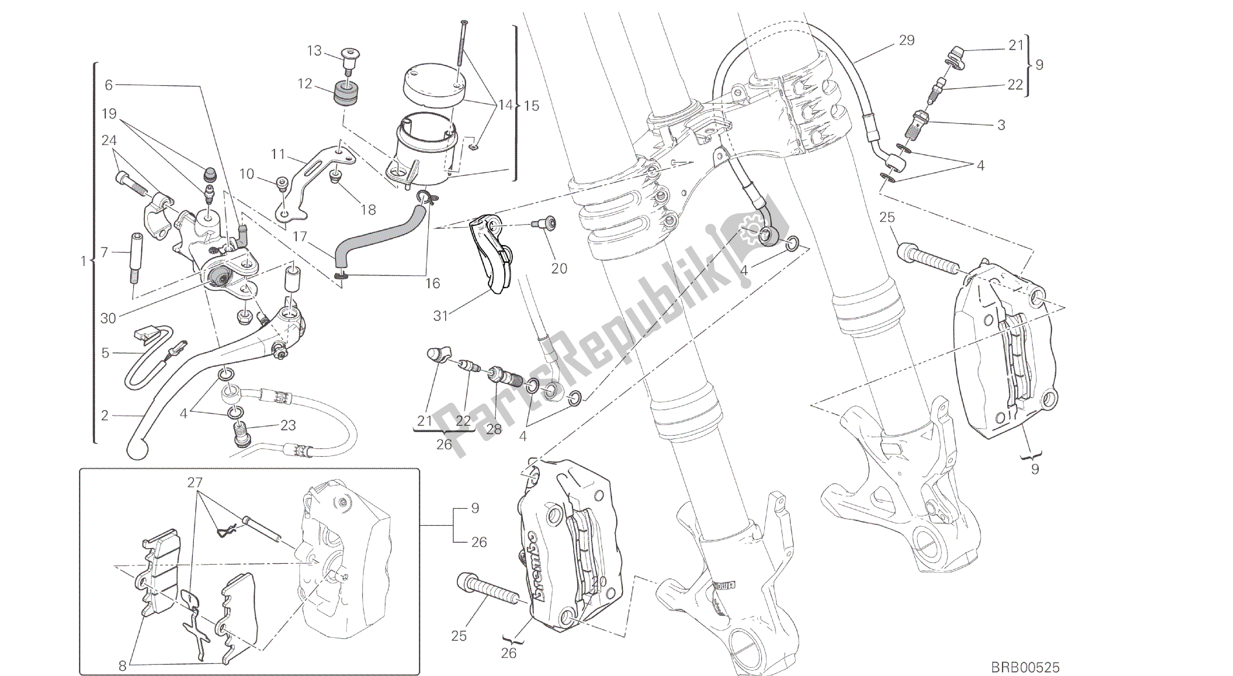 Todas las partes para Dibujo 024 - Freno Anteriore [mod: 959,959 Aws; Xst: Marco De Grupo Aus, Eur, Fra, Jap, Twn] de Ducati Panigale 959 2016