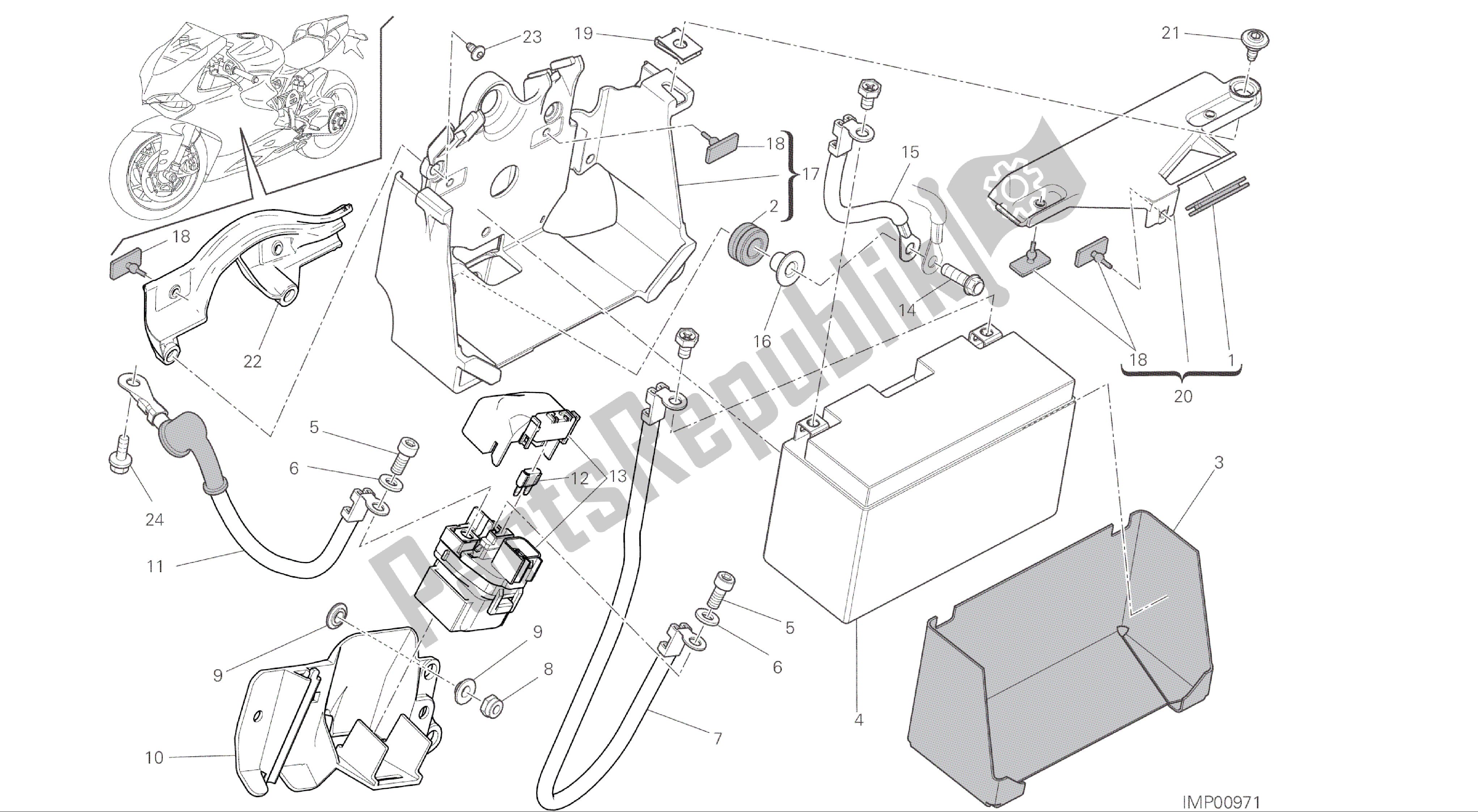 Todas las partes para Dibujo 18a - Soporte De Batería [mod: 1199 R; Xst: Aus, Eur, Fra, Jap, Twn] Group Electric de Ducati Panigale R 1200 2016