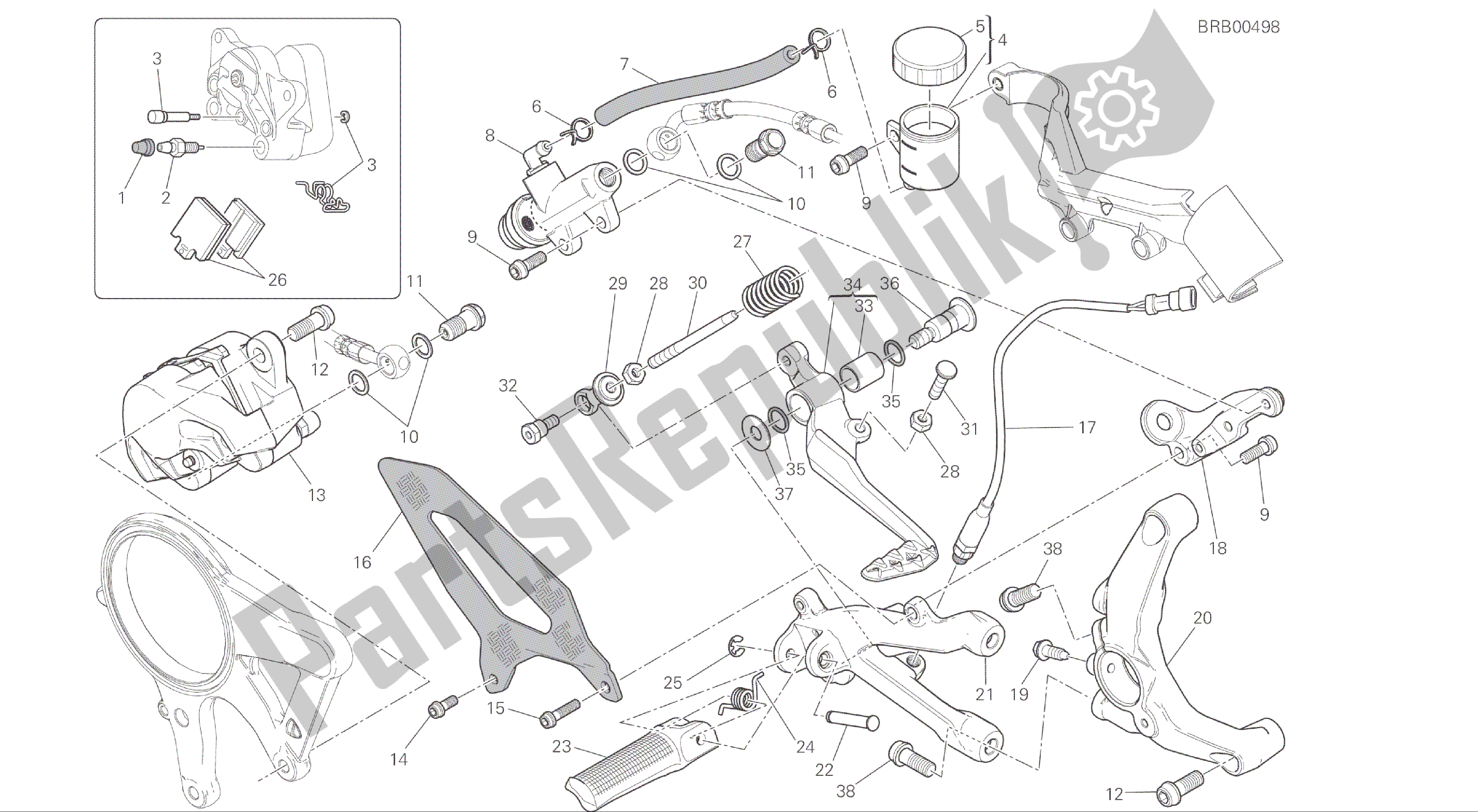 All parts for the Drawing 025 - Freno Posteriore [xst:cal,cdn]group Frame of the Ducati Panigale R 1200 2016