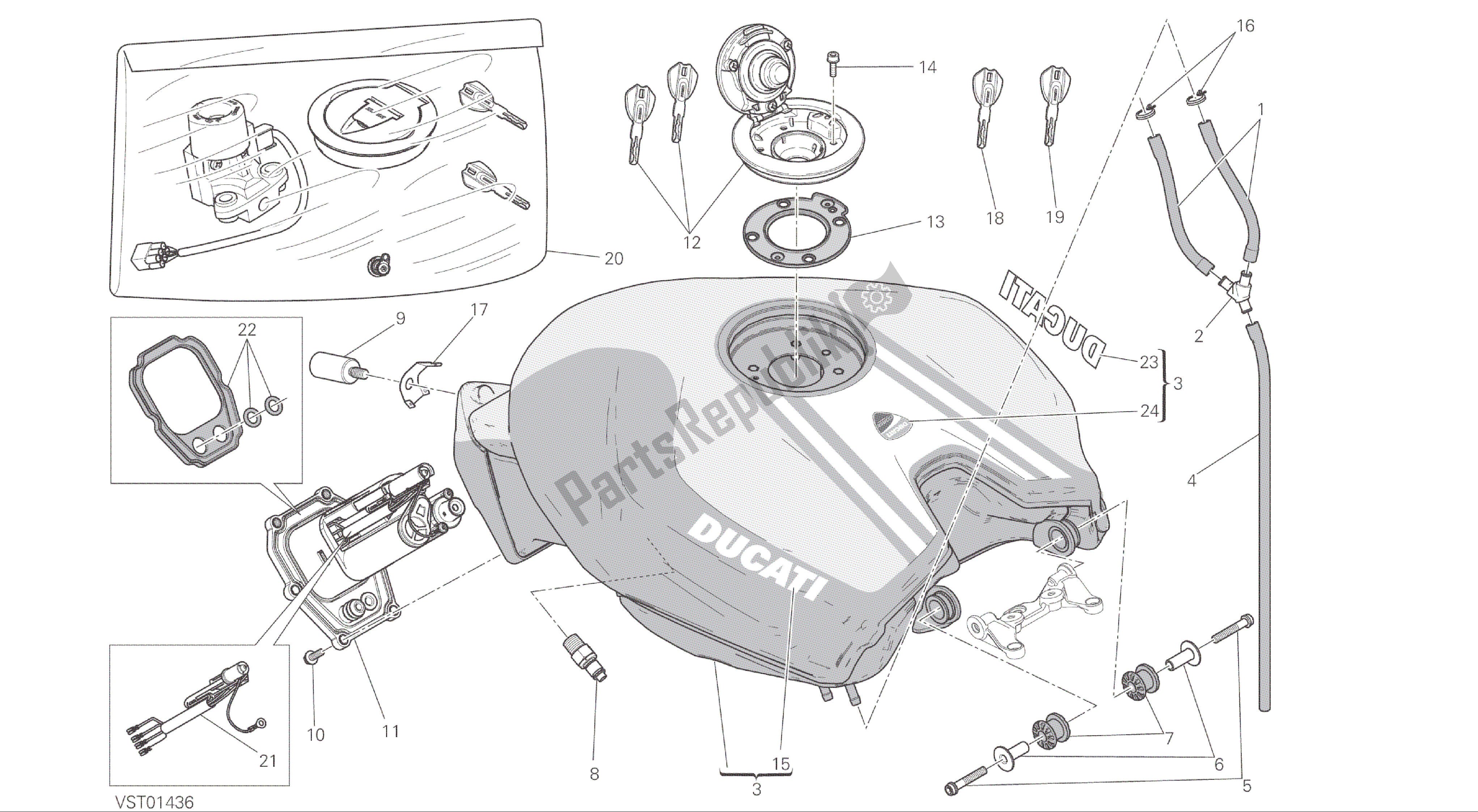 Todas las partes para Dibujo 032 - Marco Del Grupo De Tanques de Ducati Panigale R 1200 2016