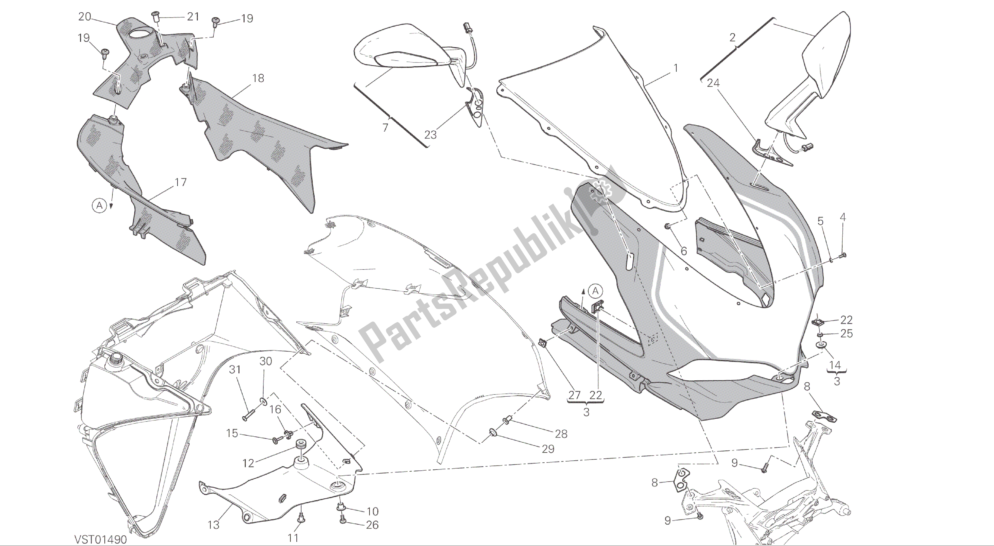 Todas las partes para Dibujo 034 - Marco De Grupo De Carenado [xst: Cal, Cdn] de Ducati Panigale R 1200 2016