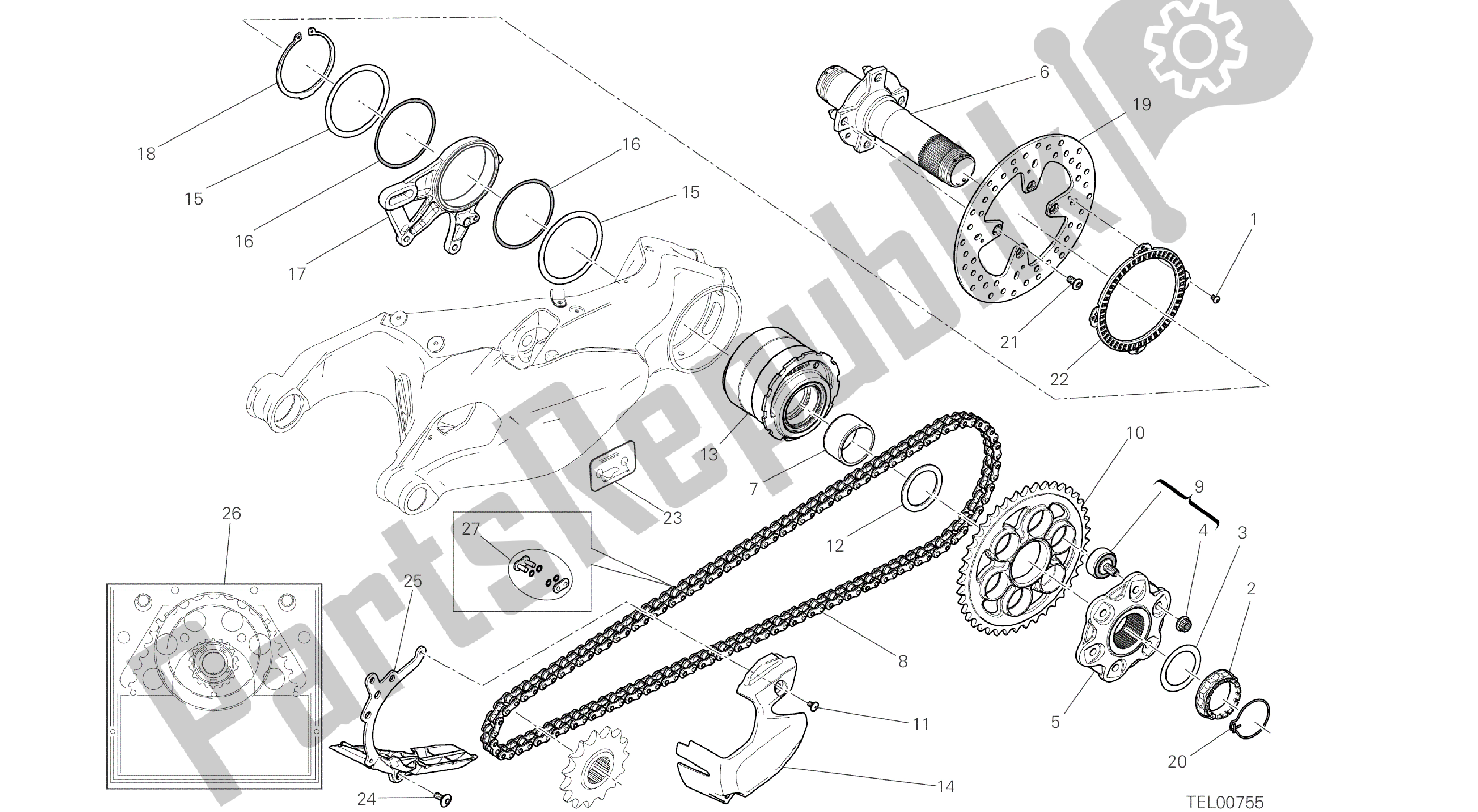 Todas las partes para Dibujo 26a - Eje Del Grupo De La Rueda Trasera [xst: Cal, Cdn] de Ducati Panigale R 1200 2016