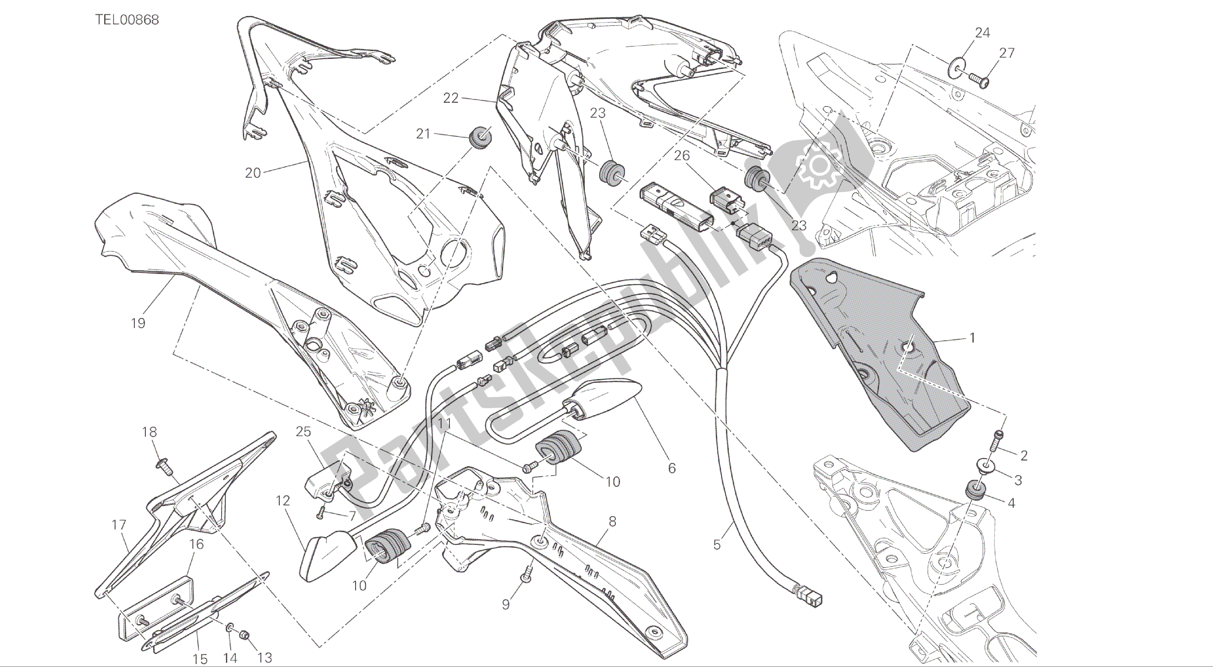 Todas las partes para Dibujo 27a - Soporte De Matrícula - Marco Del Grupo De Luces Traseras de Ducati Panigale R 1200 2016