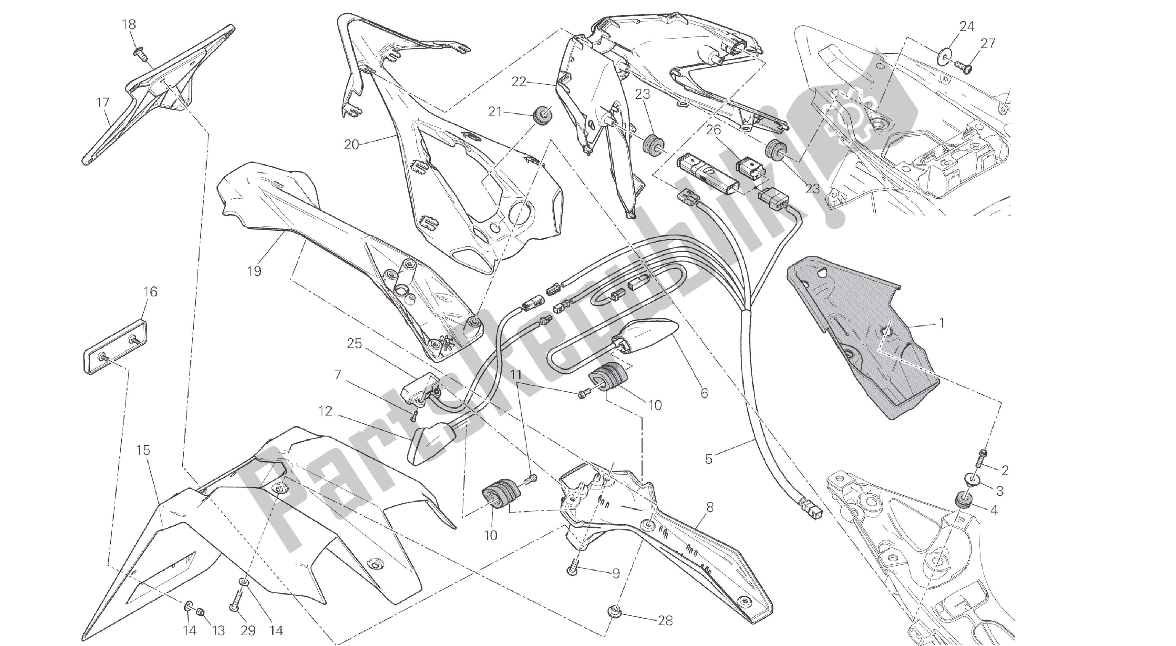 Alle onderdelen voor de Tekening 27b - Kentekenplaathouder - Achterlicht - (aus) Groepsframe van de Ducati Panigale R 1200 2016