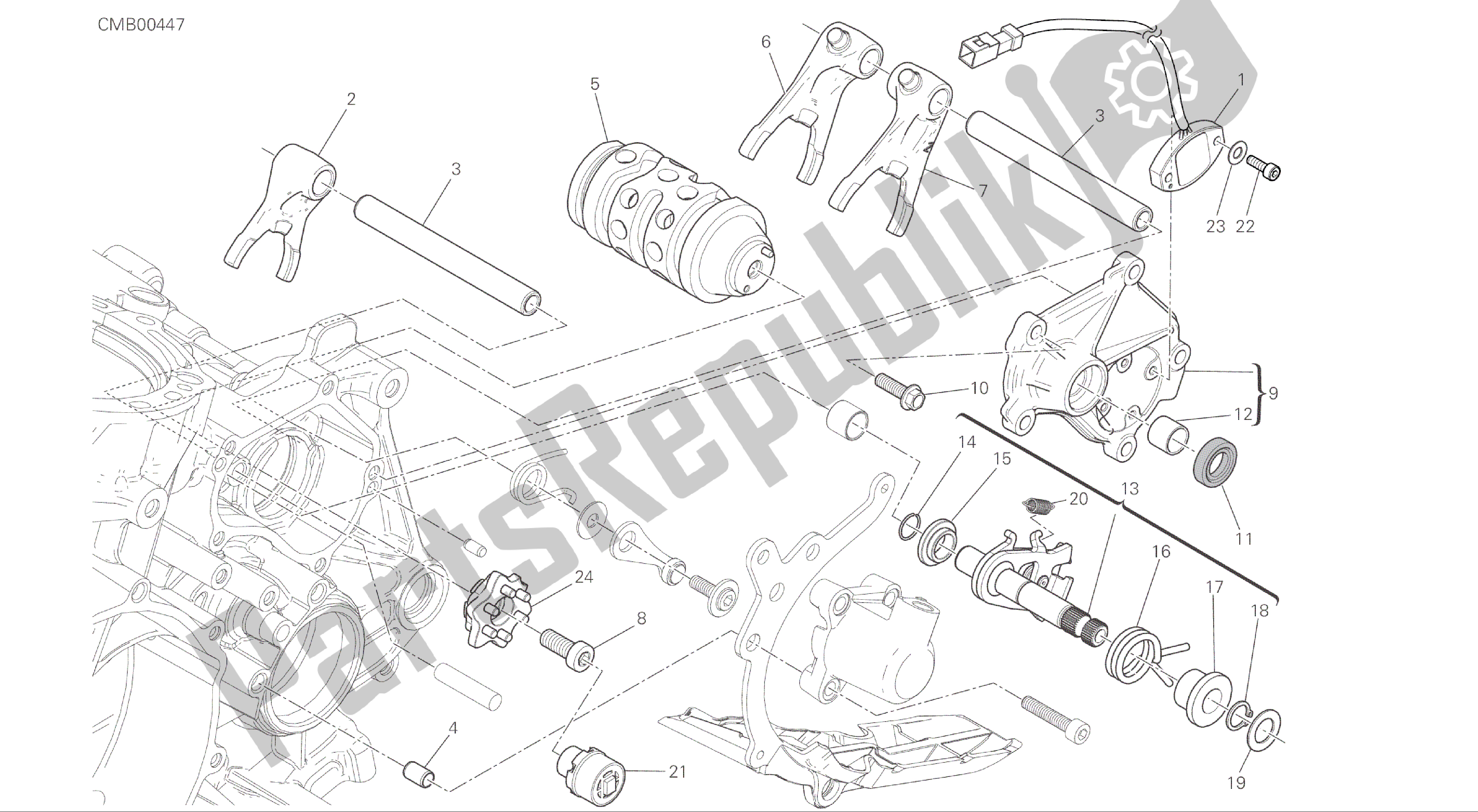 Alle onderdelen voor de Tekening 002 - Gearchange Control [mod: 1199 R; Xst: Aus, Eur, Fra, Jap, Twn] Groep Engine van de Ducati Panigale R 1200 2016