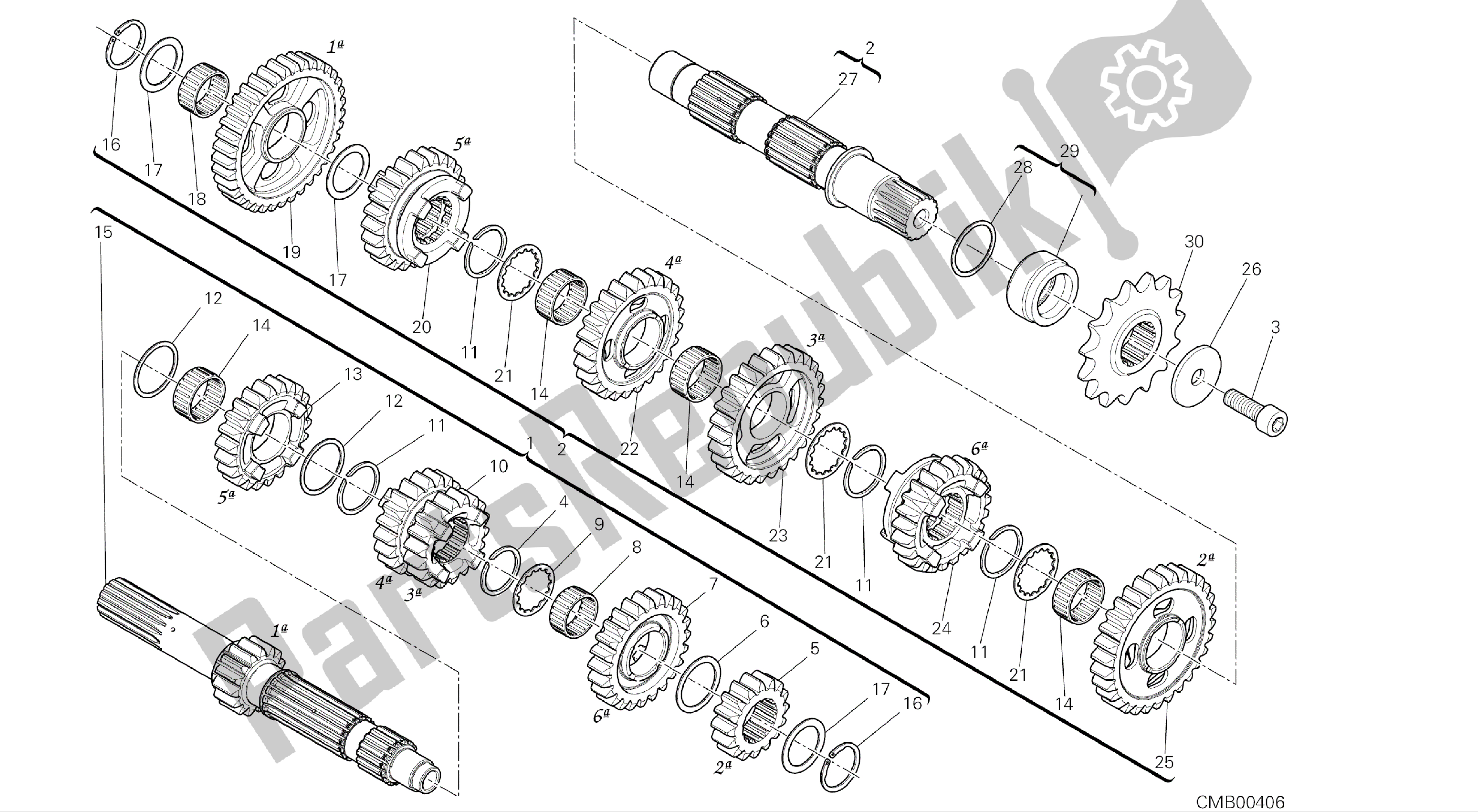 Alle onderdelen voor de Tekening 003 - Versnellingsbak [mod: 1199 R; Xst: Aus, Eur, Fra, Jap, Twn] Groepsmotor van de Ducati Panigale R 1200 2016
