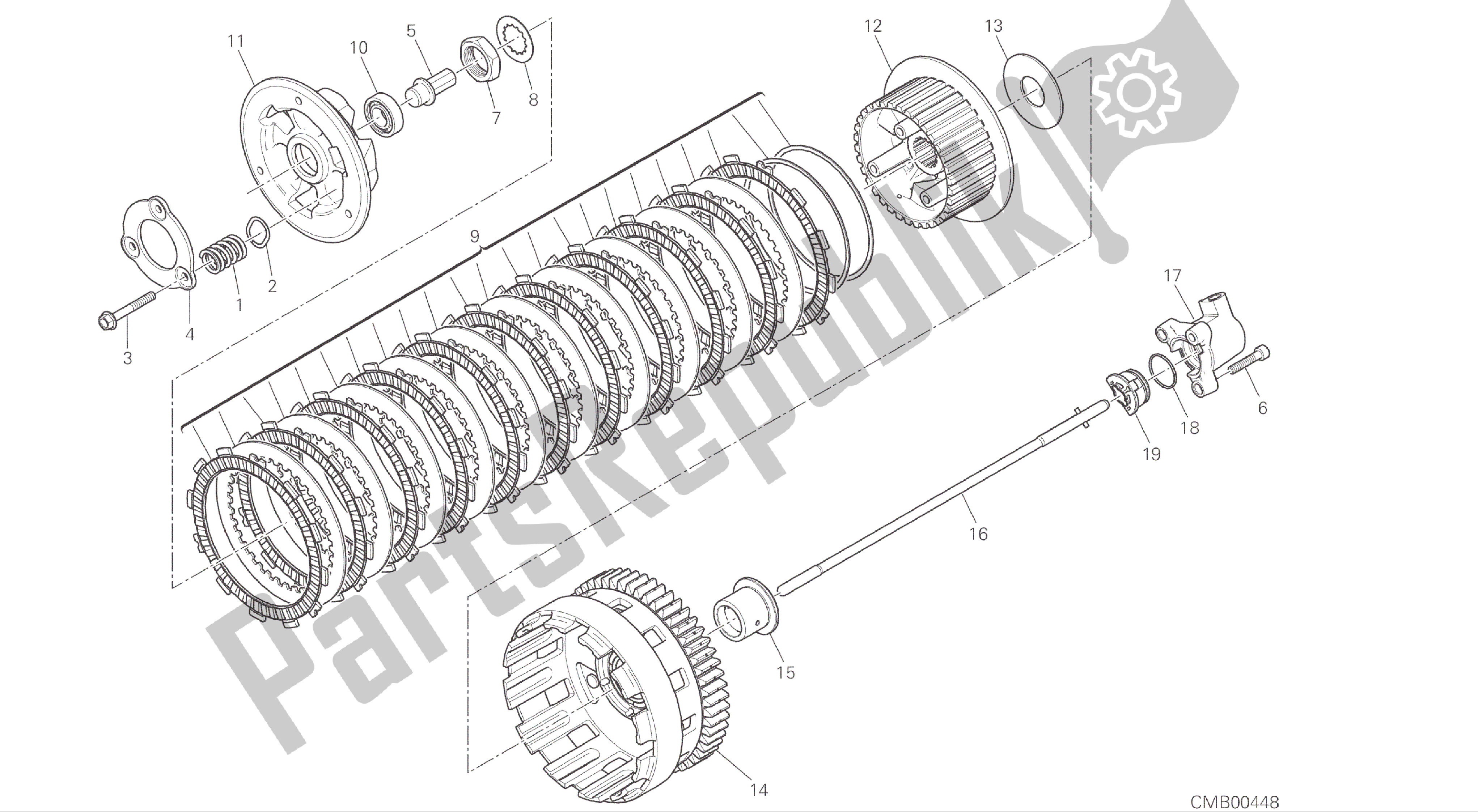 Todas las partes para Dibujo 004 - Motor De Grupo De Embrague [xst: Cal, Cdn] de Ducati Panigale R 1200 2016