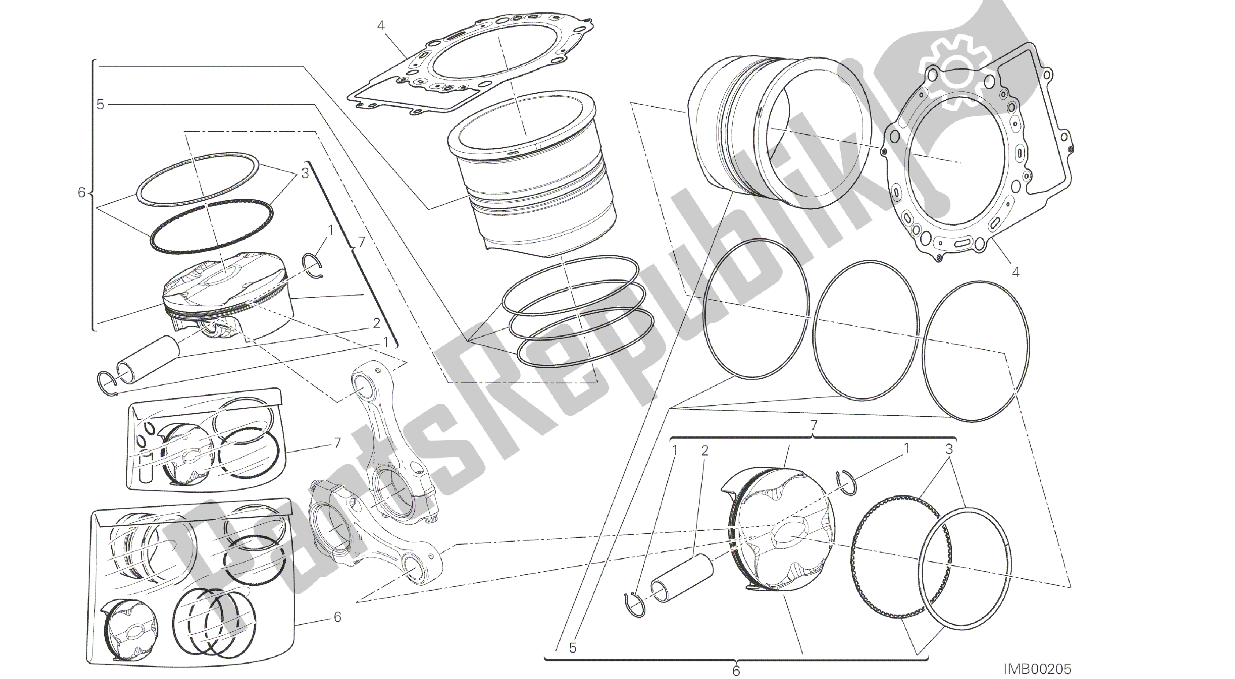 Todas las partes para Dibujo 007 - Cilindros - Pistones [xst: Cal, Cdn] Motor De Grupo de Ducati Panigale R 1200 2016