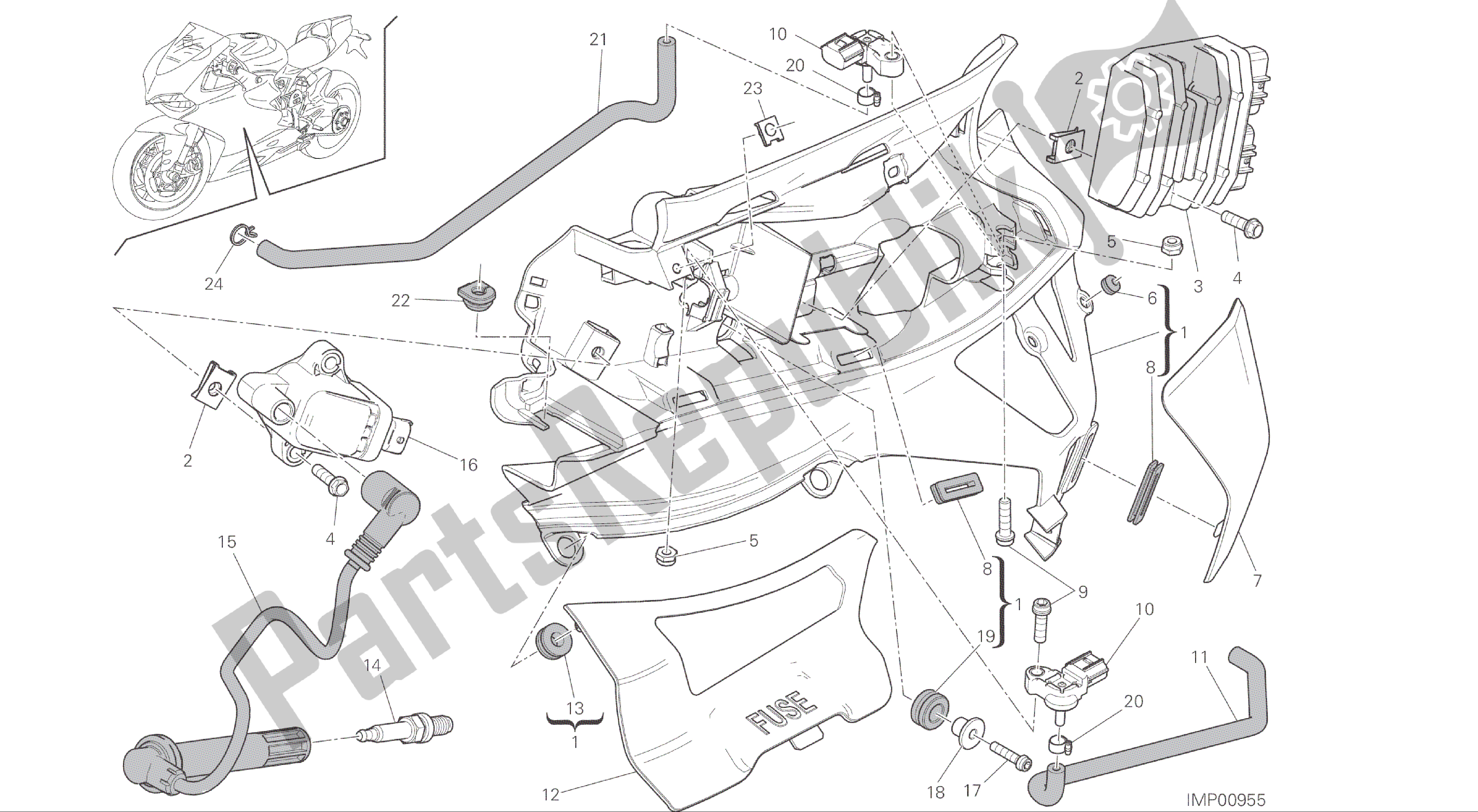 Todas las partes para Dibujo 018 - Impianto Elettrico Sinistro [mod: 1199r; Xst: Aus, Eur, Fra, Jap, Twn] Grupo Eléctrico de Ducati Panigale R 1200 2016