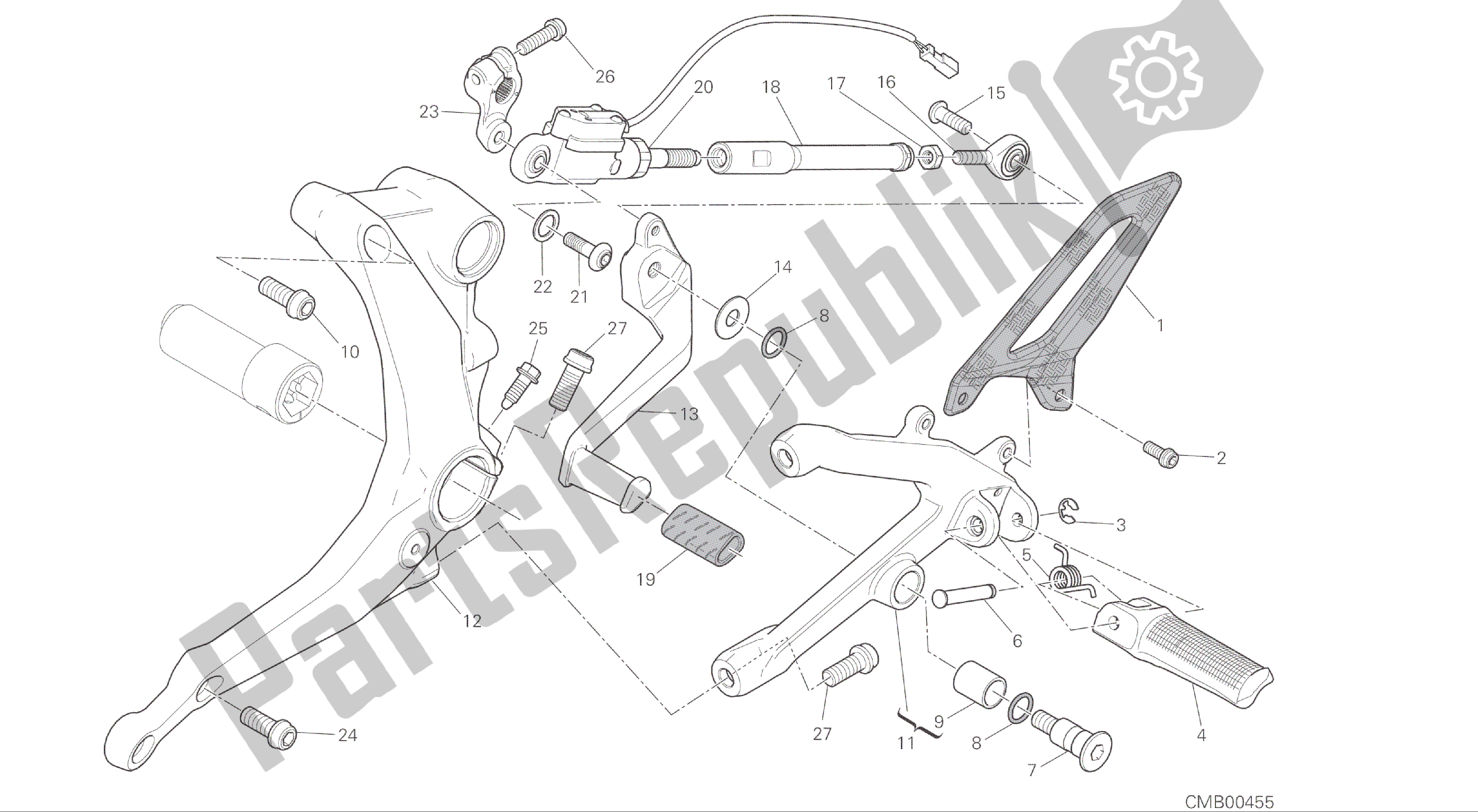 Alle onderdelen voor de Tekening 016 - Voetsteunen, Links [xst: Cal, Cdn] Groepsframe van de Ducati Panigale R 1200 2016