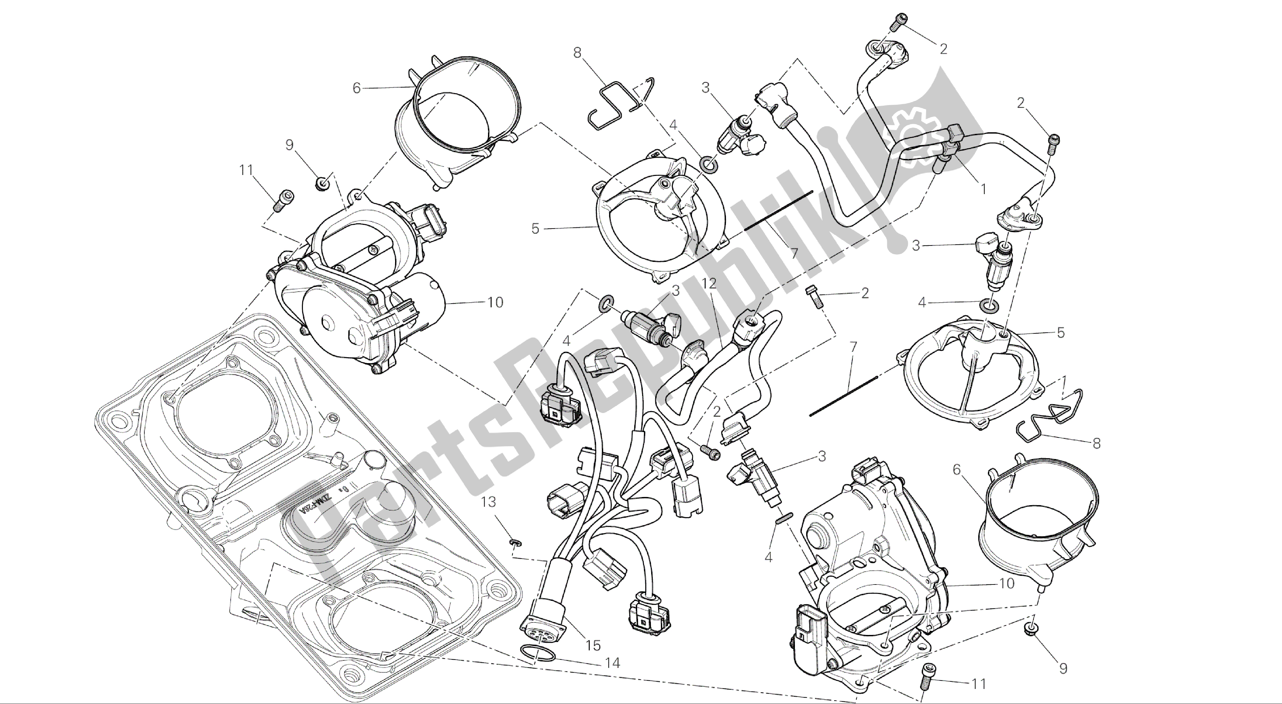 Alle onderdelen voor de Tekening 017 - Gasklephuis [xst: Cal, Cdn] Groepsframe van de Ducati Panigale R 1200 2016