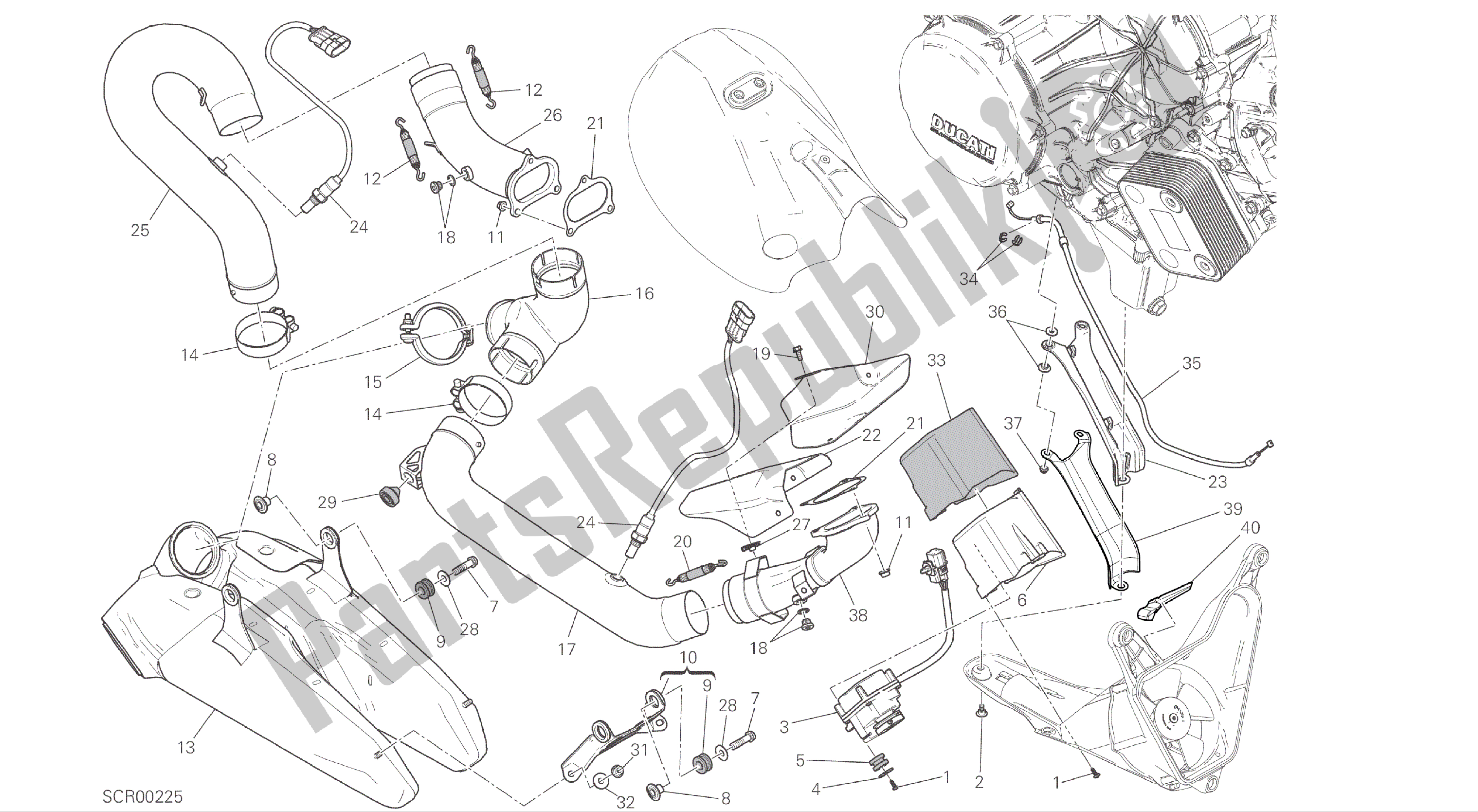 Alle onderdelen voor de Tekening 019 - Gruppo Scarico [xst: Cal, Cdn] Groepsframe van de Ducati Panigale R 1200 2016