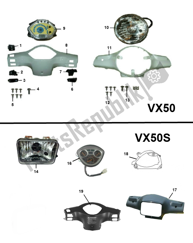 Alle onderdelen voor de Koplamp van de Fosti Touring 50 2000 - 2010