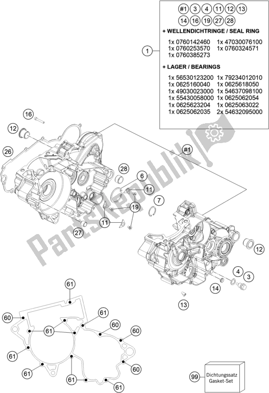 All parts for the Engine Case of the Gasgas EC 250 EU 2021