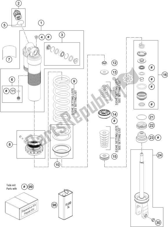 All parts for the Shock Absorber Disassembled of the Gasgas EC 250 EU 2021