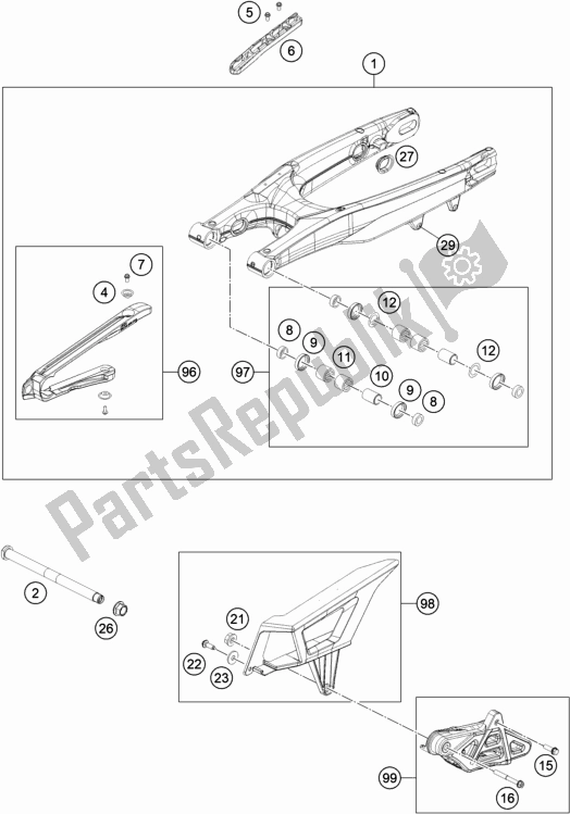 All parts for the Swing Arm of the Gasgas EC 250F EU 2021