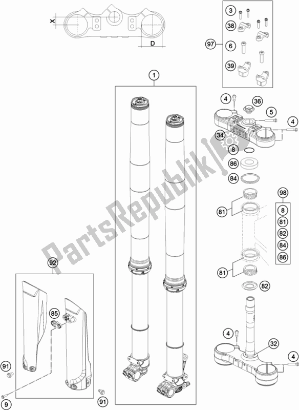 All parts for the Front Fork, Triple Clamp of the Gasgas EC 300 EU 2021