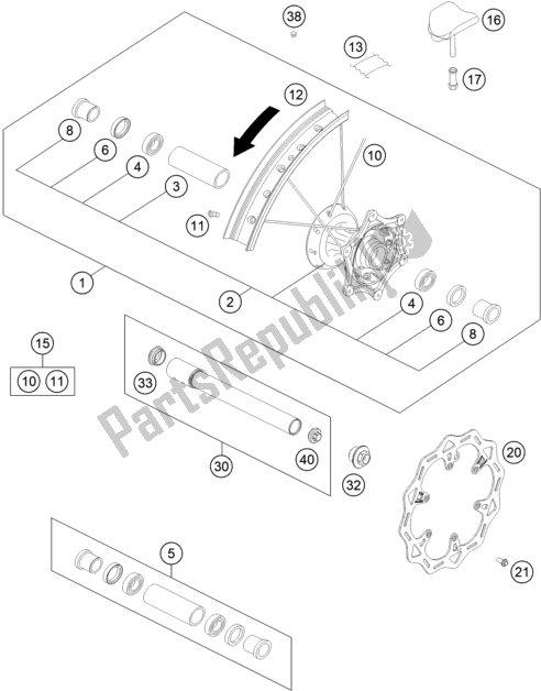 All parts for the Front Wheel of the Gasgas EC 300 EU 2021