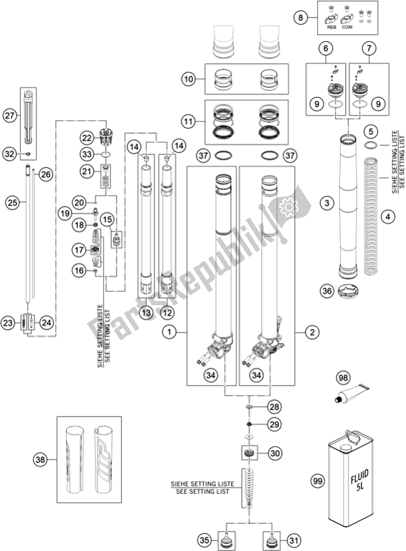 All parts for the Front Fork Disassembled of the Gasgas EC 350F EU 2021