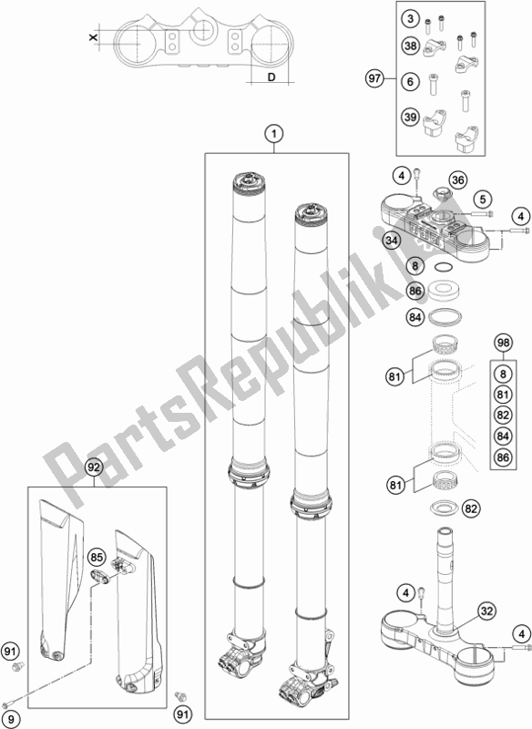 All parts for the Front Fork, Triple Clamp of the Gasgas EC 350F EU 2021