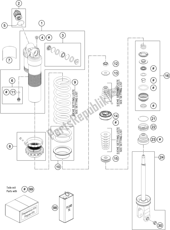 All parts for the Shock Absorber Disassembled of the Gasgas EC 350F EU 2021