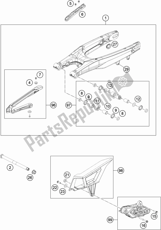 All parts for the Swing Arm of the Gasgas EC 350F EU 2021