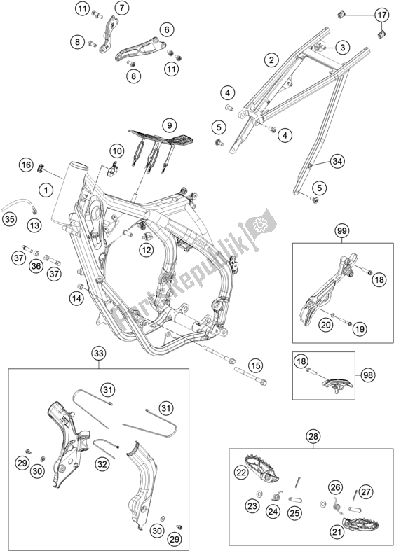 All parts for the Frame of the Gasgas MC 125 EU 2021