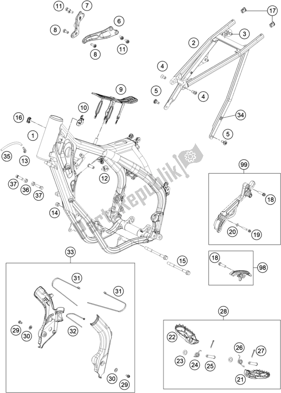 All parts for the Frame of the Gasgas MC 125 EU 2021