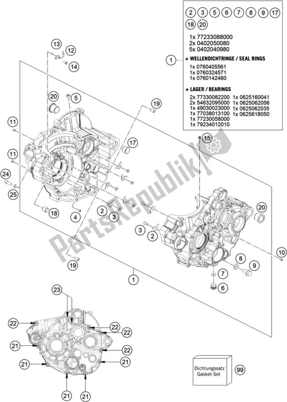 All parts for the Engine Case of the Gasgas MC 250F EU 2021