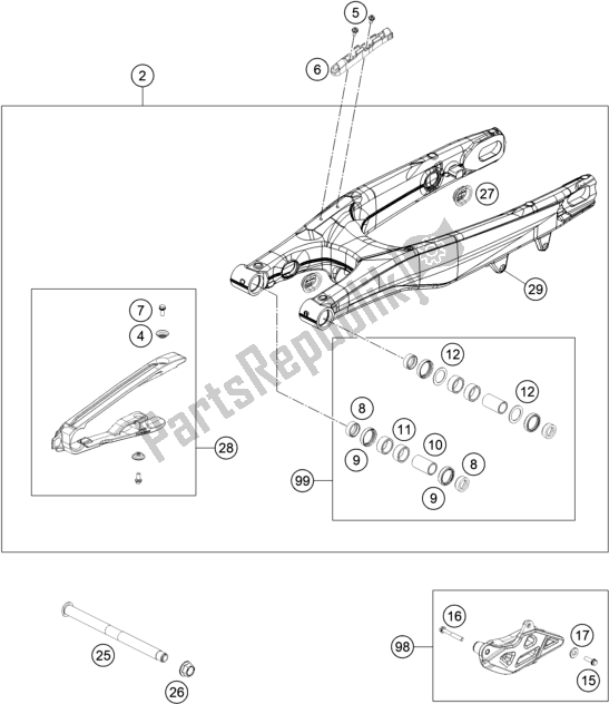 All parts for the Swing Arm of the Gasgas MC 250F EU 2021